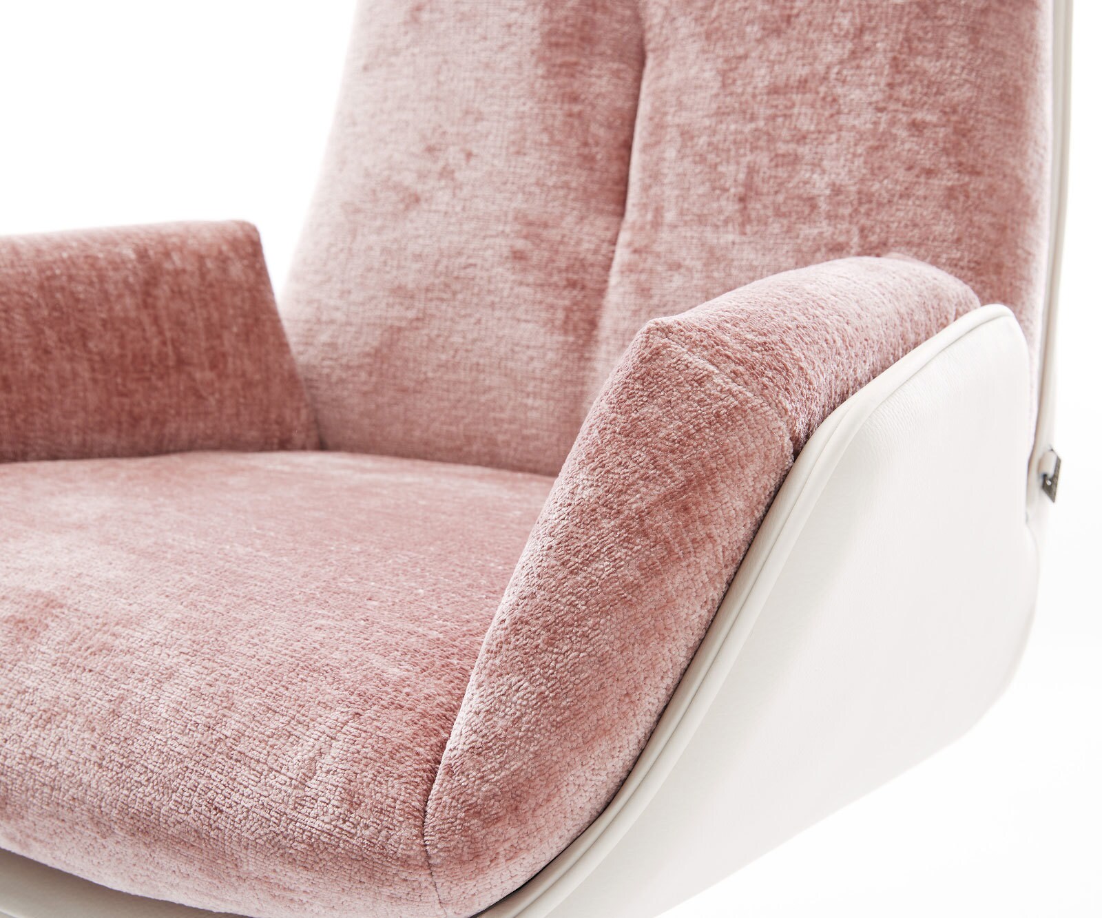 Drehstuhl Clea-Flex Materialmix Echtleder Weiß-Rosé Fußkreuz Weiß 360° drehbar Wippfunktion 3