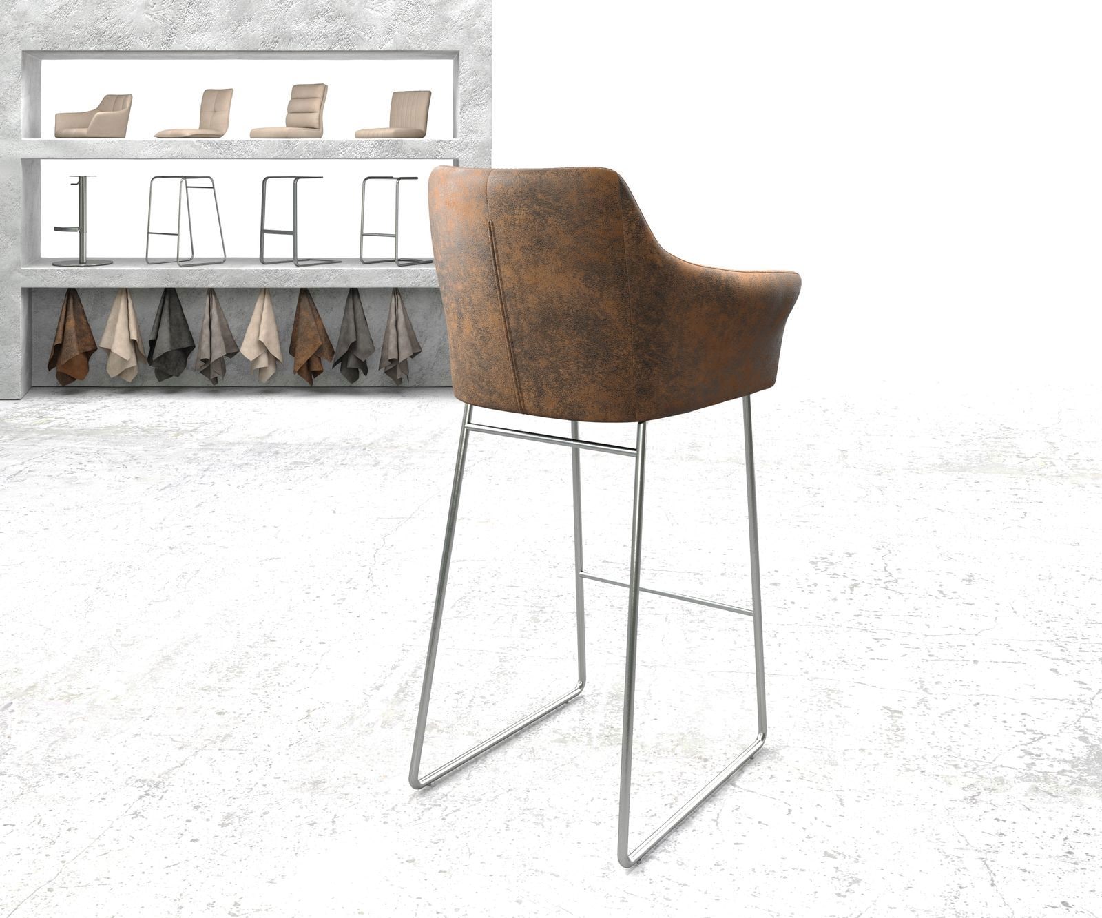 Barstuhl Yulo-Flex Vintage Braun Kufengestell Edelstahl 3 Barstuhl Yulo-Flex Vintage Braun Kufengestell Edelstahl 3