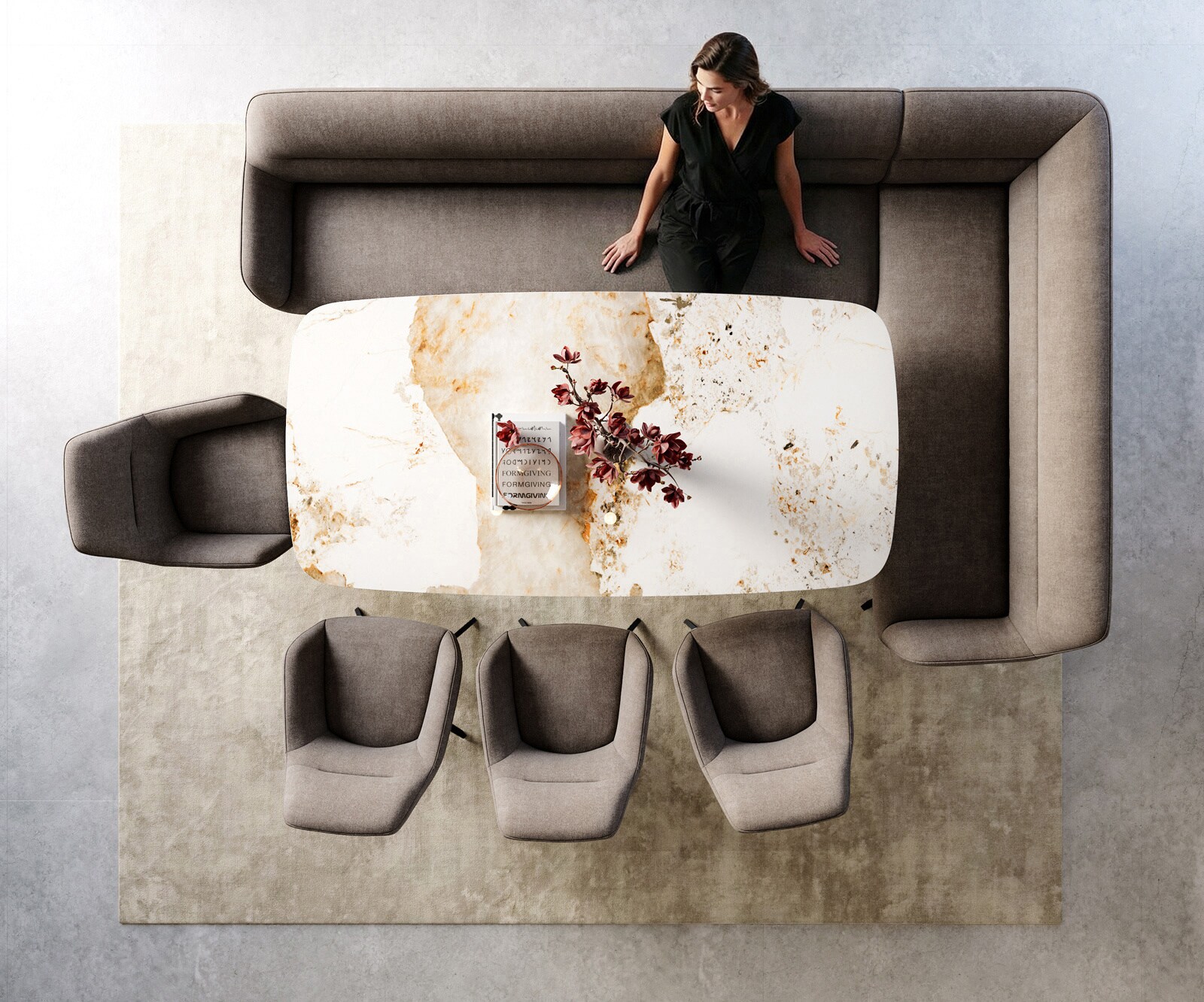 Esszimmerbank Taya-Flex 285x190 cm Strukturstoff Soft Taupe Kreuzgestell kantig Schwarz Taschenfederkern Links 5