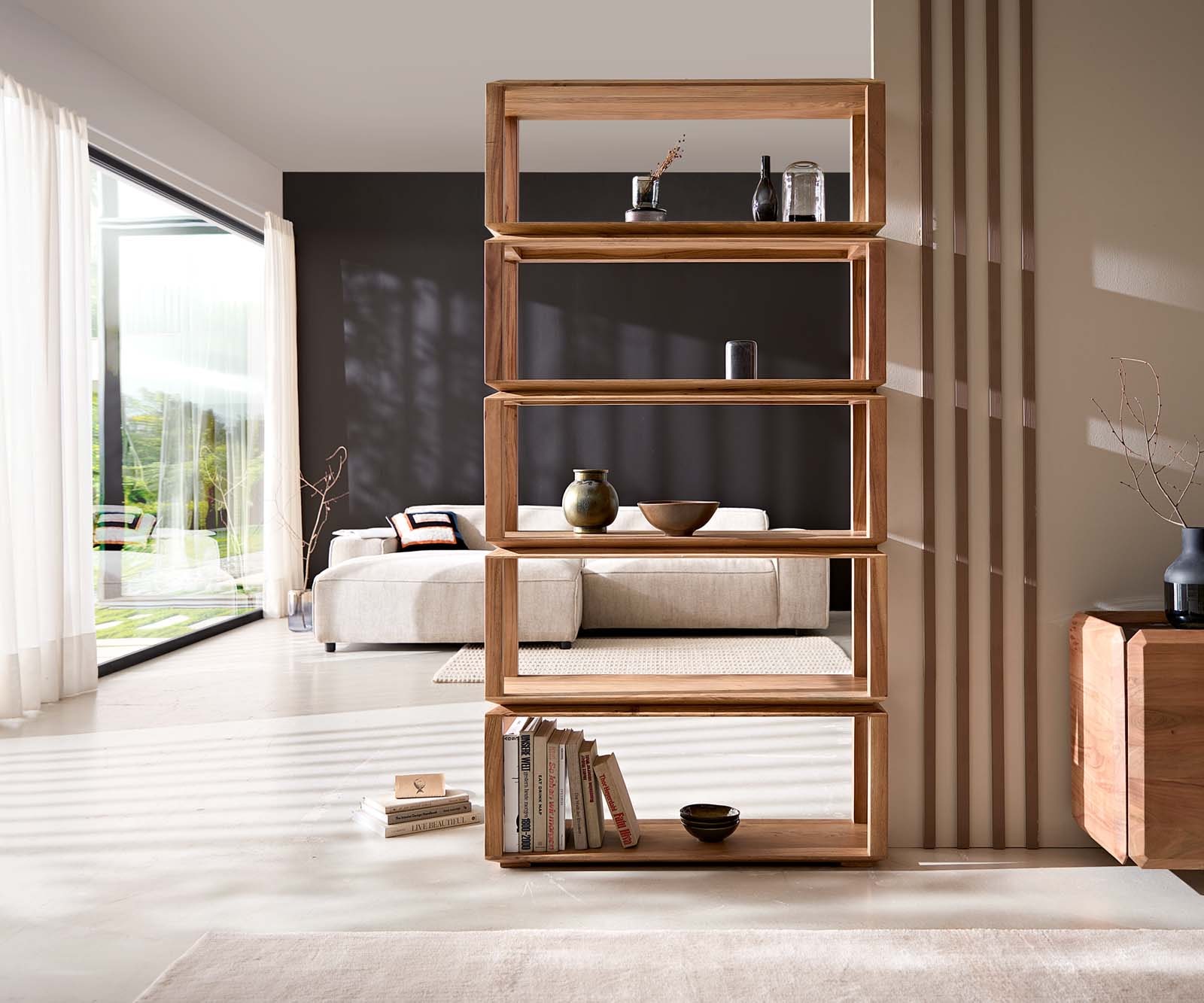 Standregal Sakura 100x200 cm Akazie Natur 5 Fächer 3 Standregal Sakura 100x200 cm Akazie Natur 5 Fächer 3