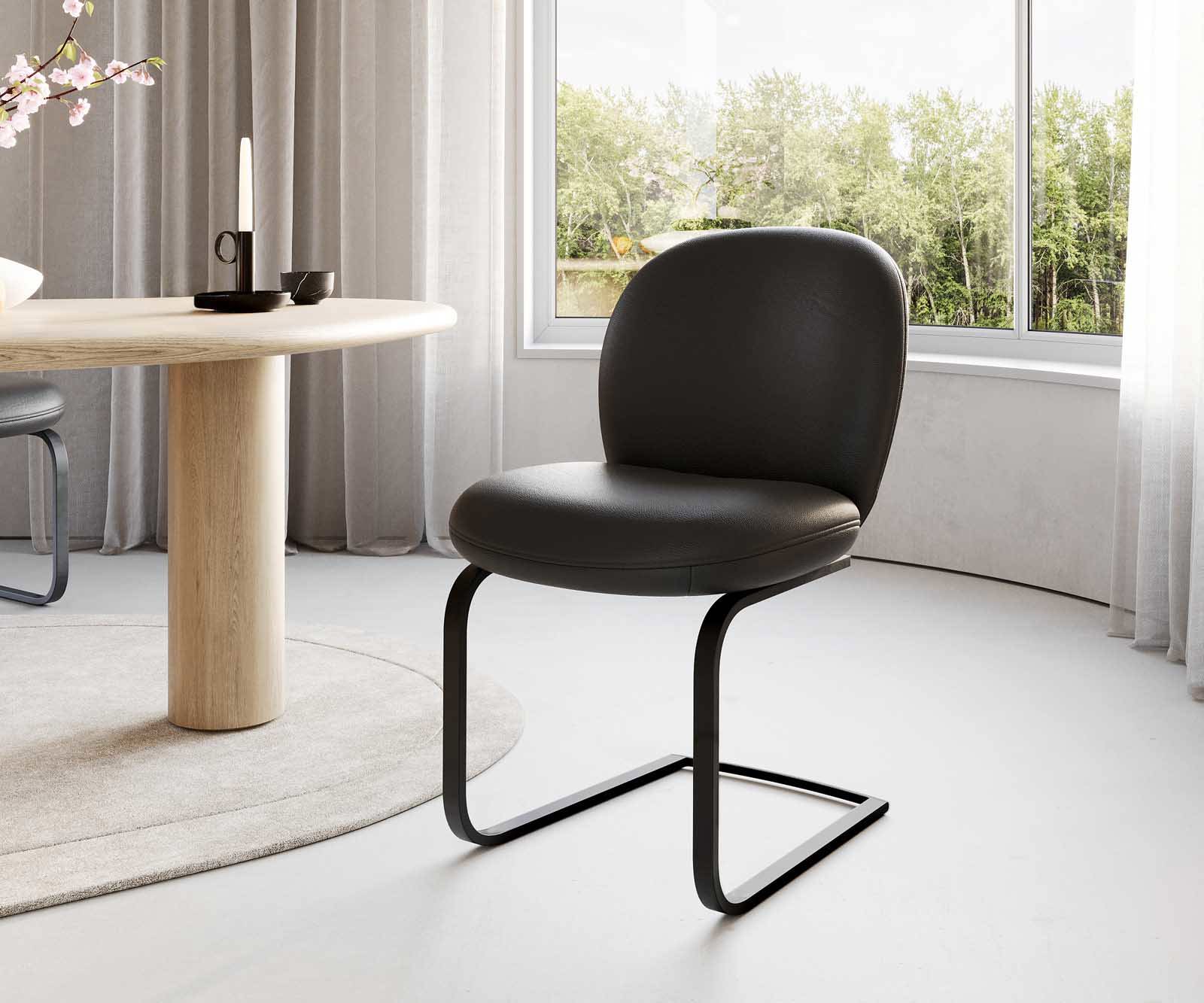 Freischwinger Nube-Flex Echt-Leder Schwarz Freischwinger flach Schwarz Taschenfederkern
