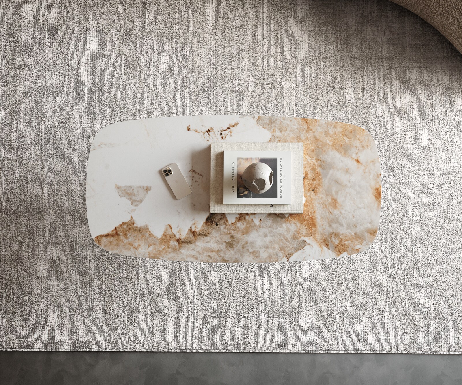 Table basse Edge Boot 100x50 cm céramique Minas Melange Sarity Metall finition effet titane 4