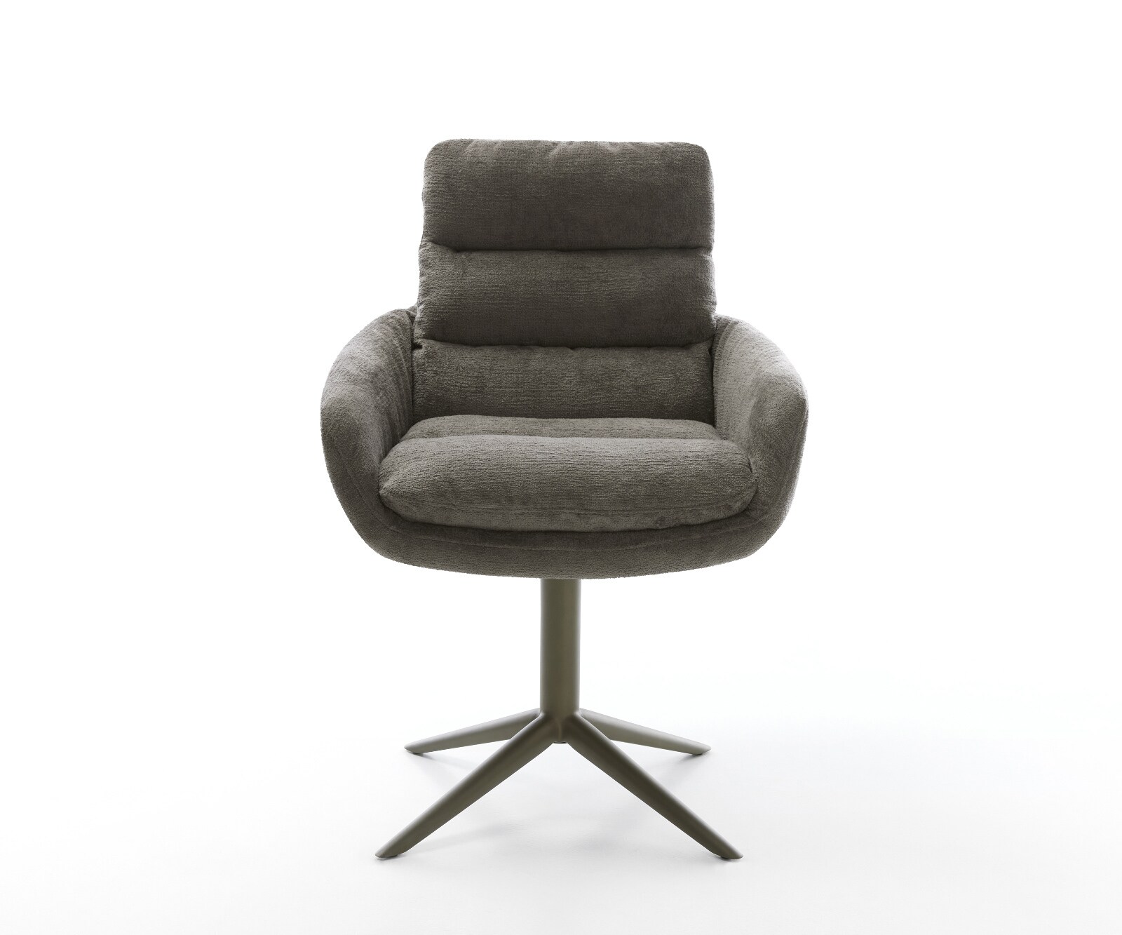 Chaise-pivotante Abelia-Flex avec accoudoirs bouclé doux couleur boue pied de chaise 4 branches aspect titane pivotement sur 360° fonction bascule 2