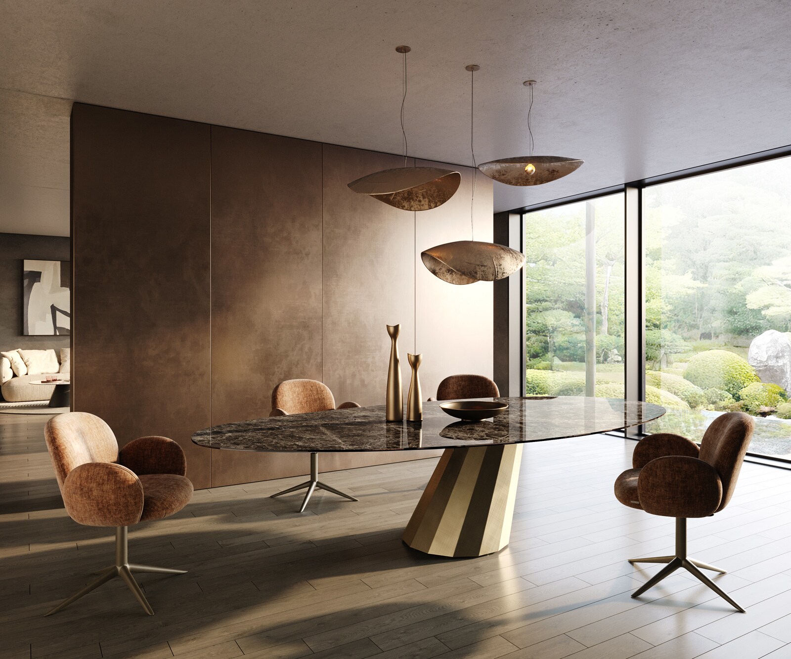 Esstisch Edge Oval 315x150 cm Keramik Emperador Extra Lucidato Dunkelbraun Parabel Metallic Gold 5