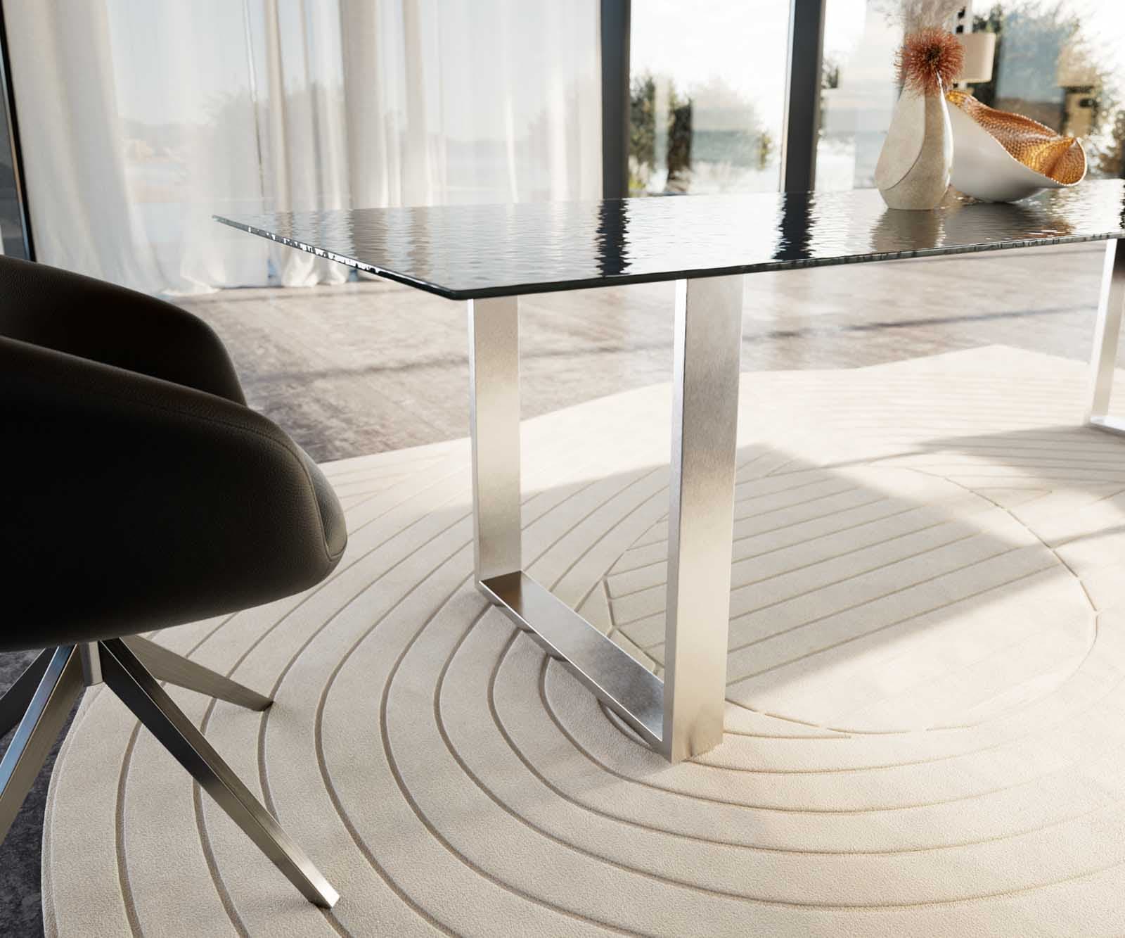 Esstisch Edge 300x100 Reliefglas Rauchschwarz 3D-Design Edelstahl Schmal 5 Esstisch Edge 300x100 Reliefglas Rauchschwarz 3D-Design Edelstahl Schmal 5