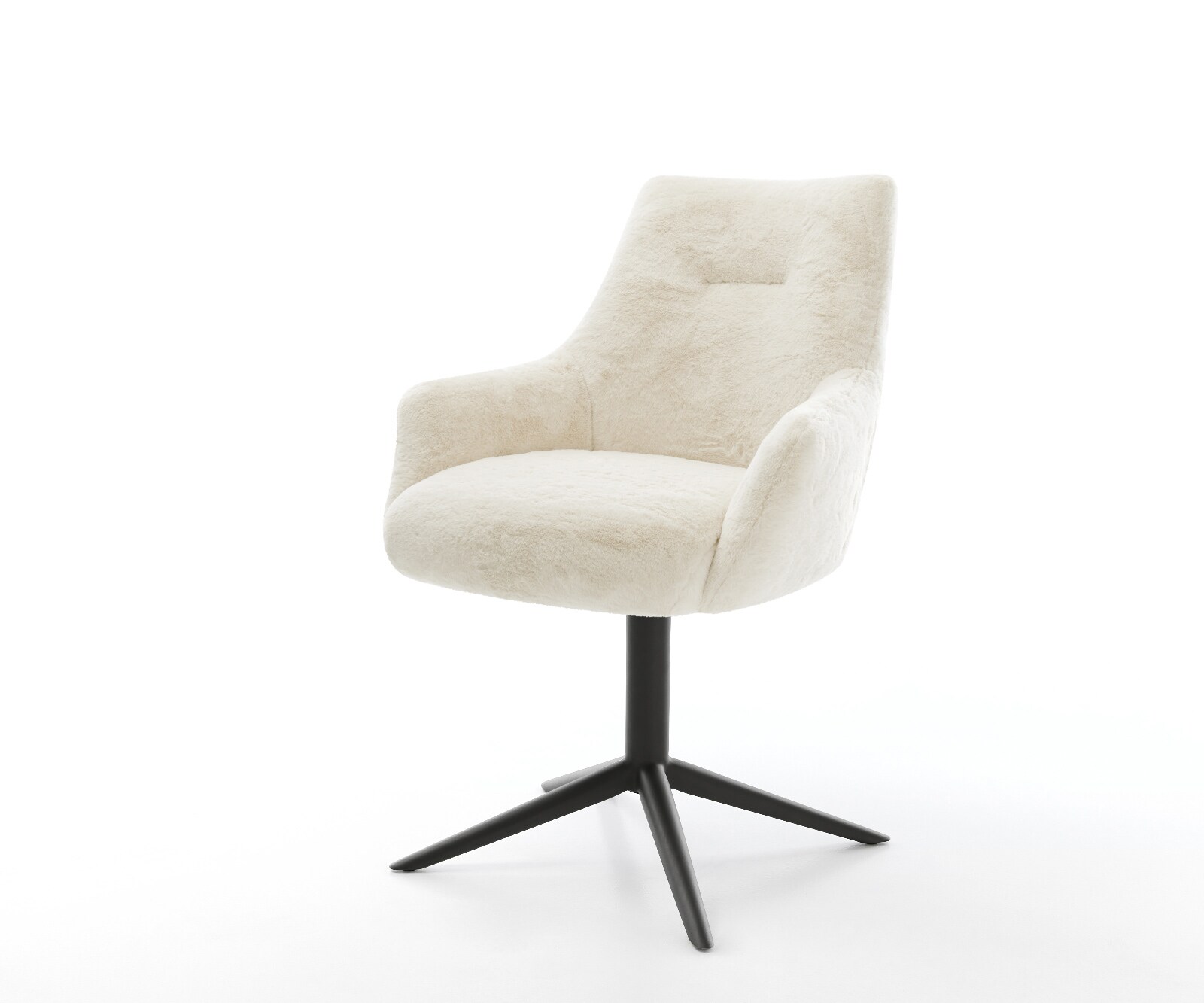 Drehstuhl Alja-Flex mit Armlehnen Plüsch Creme-Weiß Fußkreuz Schwarz 360° drehbar Wippfunktion Taschenfederkern 1