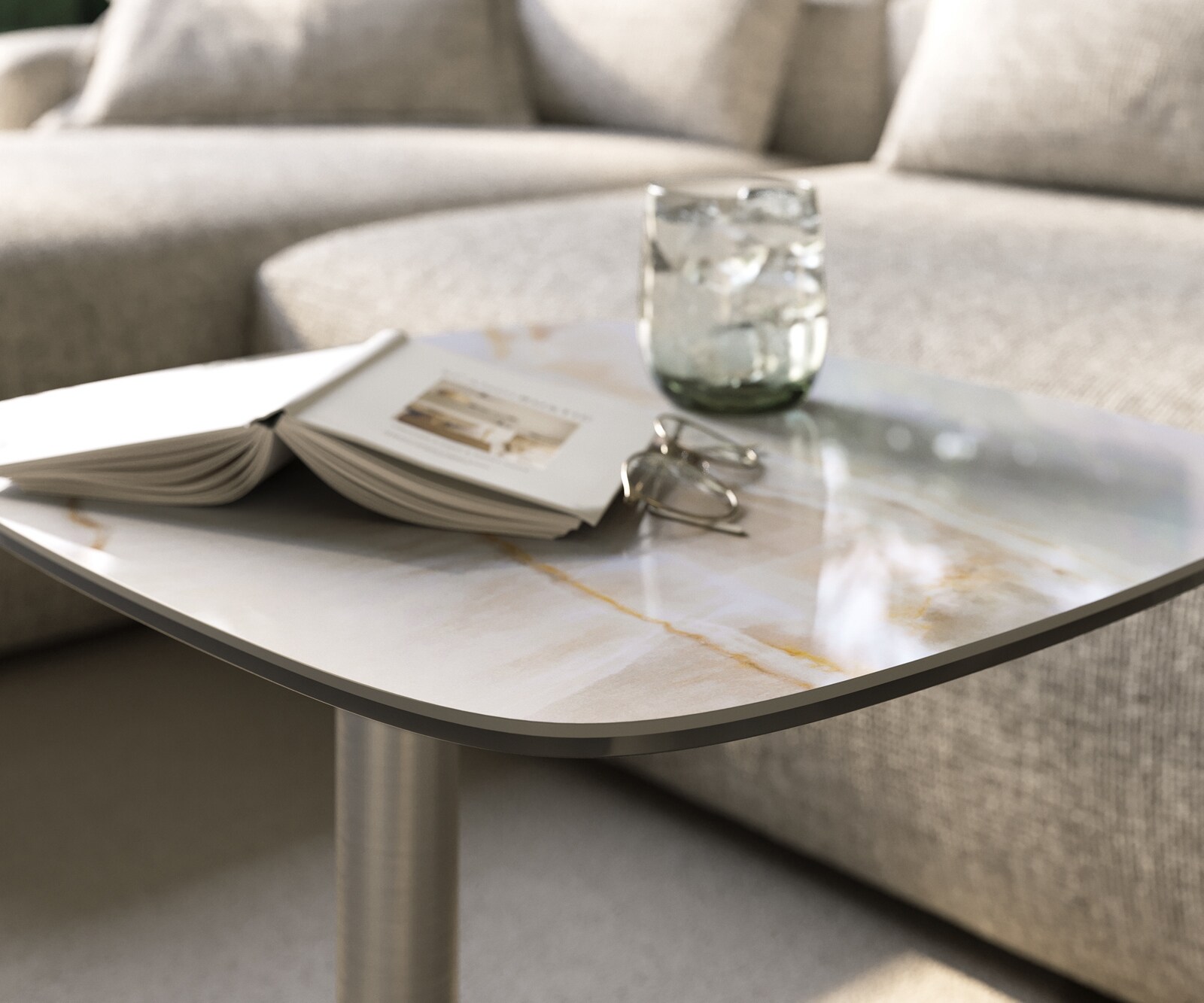 Beistelltisch Edge Boot 50x50 cm Keramik Onyx Pearl Eleny Edelstahl gebürstet 5