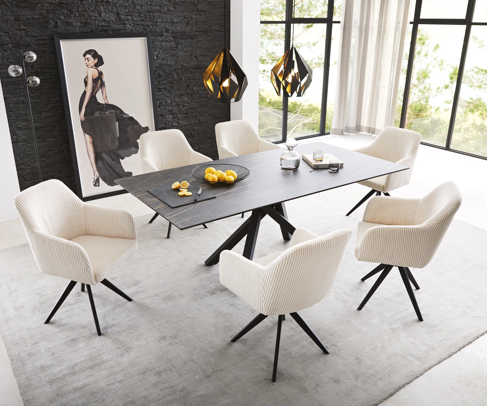 Esszimmerstuhl Greg-Flex Cord Beige Kreuzgestell kantig Schwarz Taschenfederkern 3 Esszimmerstuhl Greg-Flex Cord Beige Kreuzgestell kantig Schwarz Taschenfederkern 3