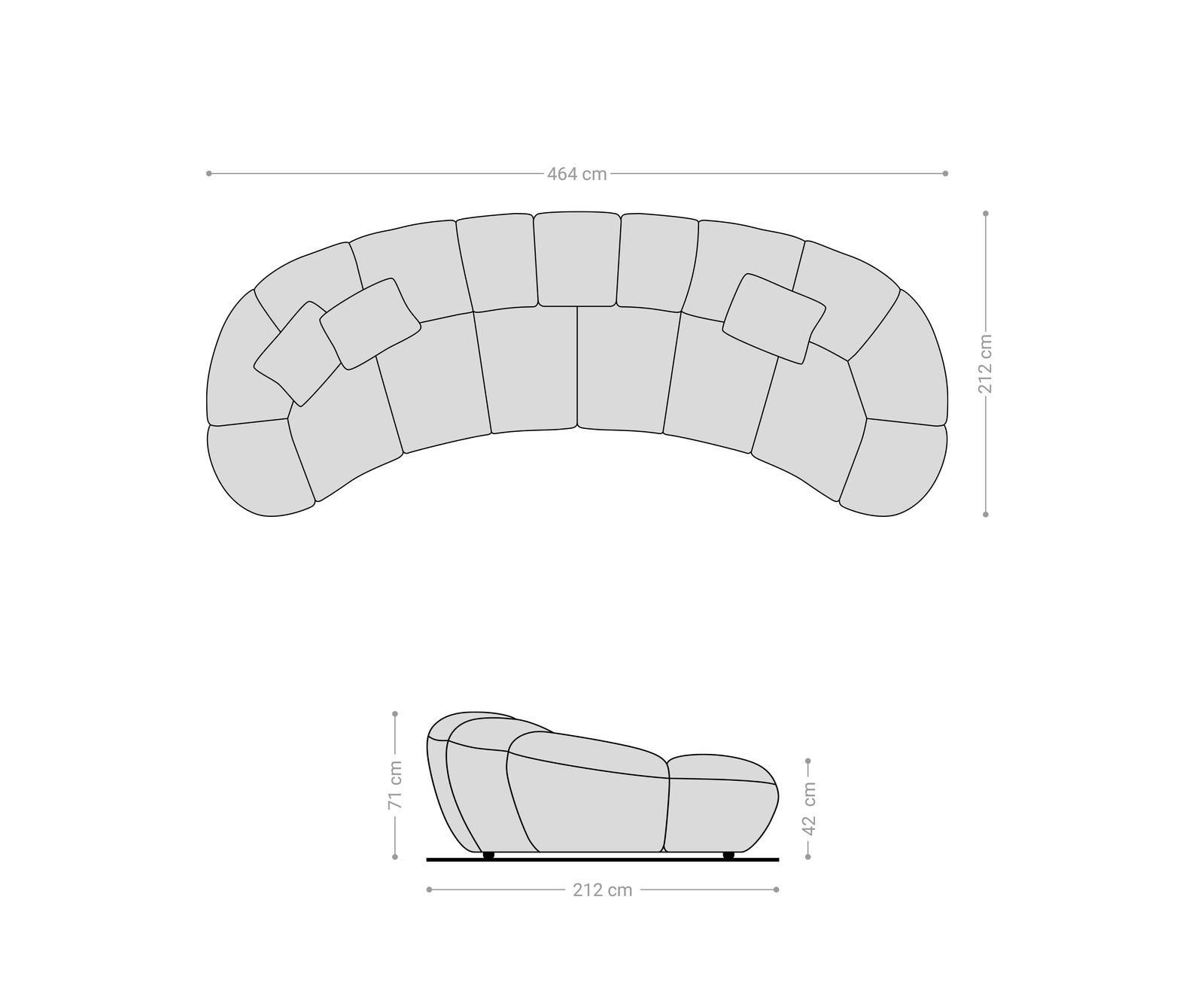 Big sofa Lunna 470x210 cm tissu bouclé taupe 3 coussins 8