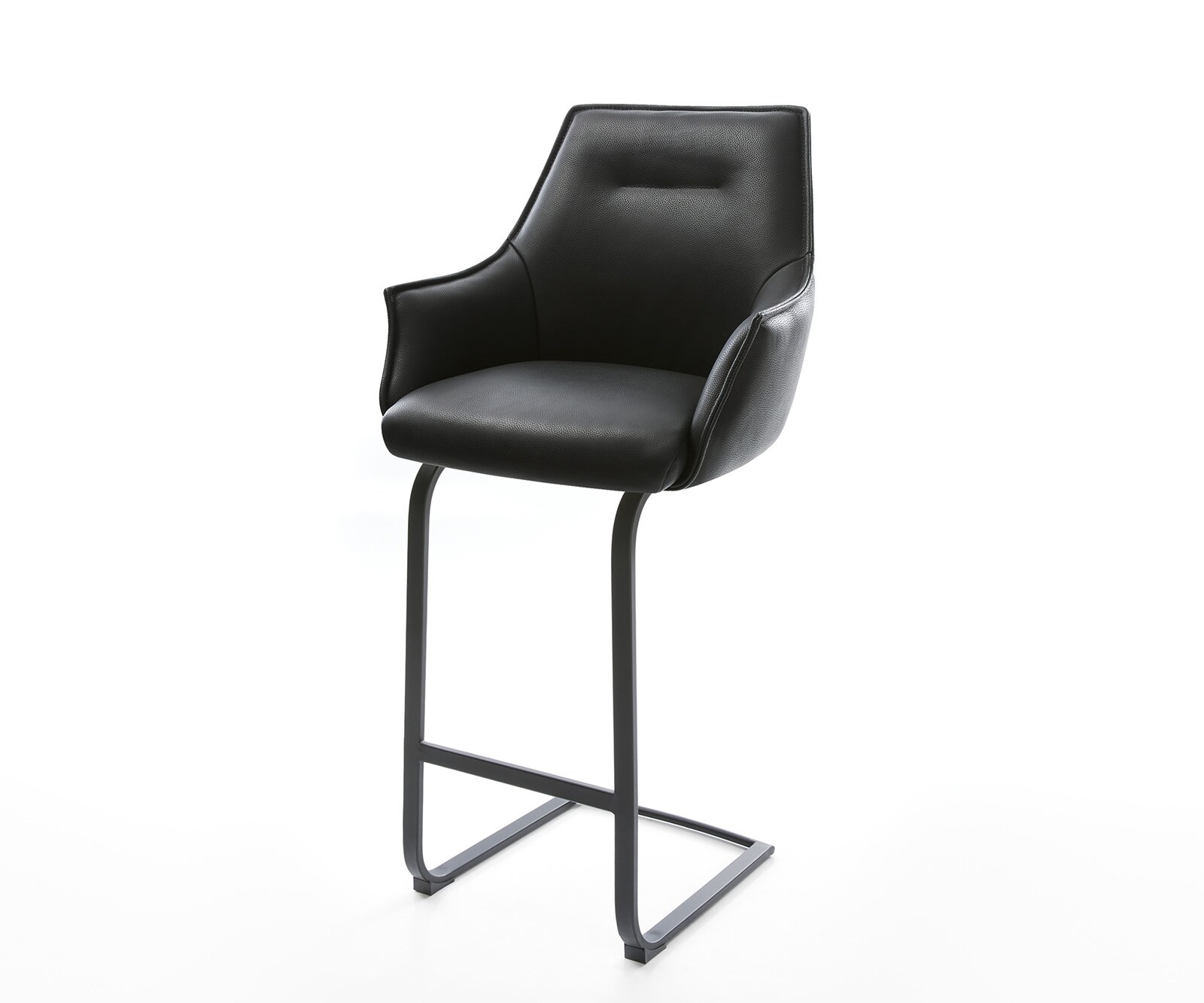 Barstuhl Alja-Flex Echt-Leder Schwarz Freischwinger flach Metall Schwarz Taschenfederkern 1