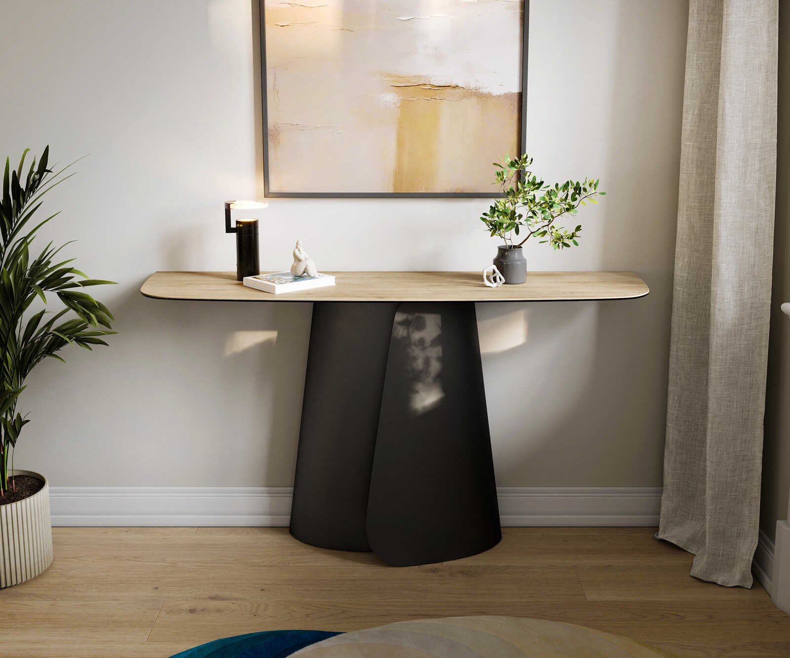 Konsolentisch Edge Boot 140x40 cm Keramik Laminam® Sabbia Eichefarbig Livos Metall Schwarz 1
