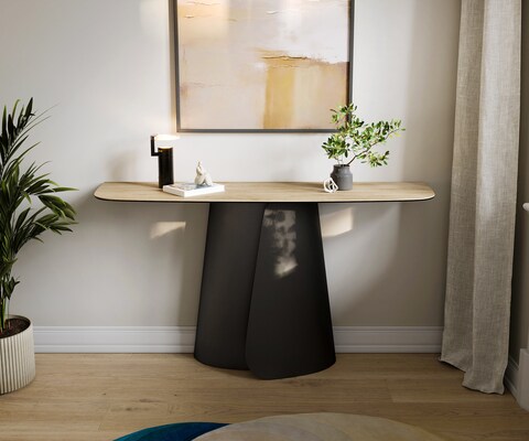 Konsolentisch Edge Boot 140x40 cm Keramik Laminam® Sabbia Eichefarbig Livos Metall Schwarz