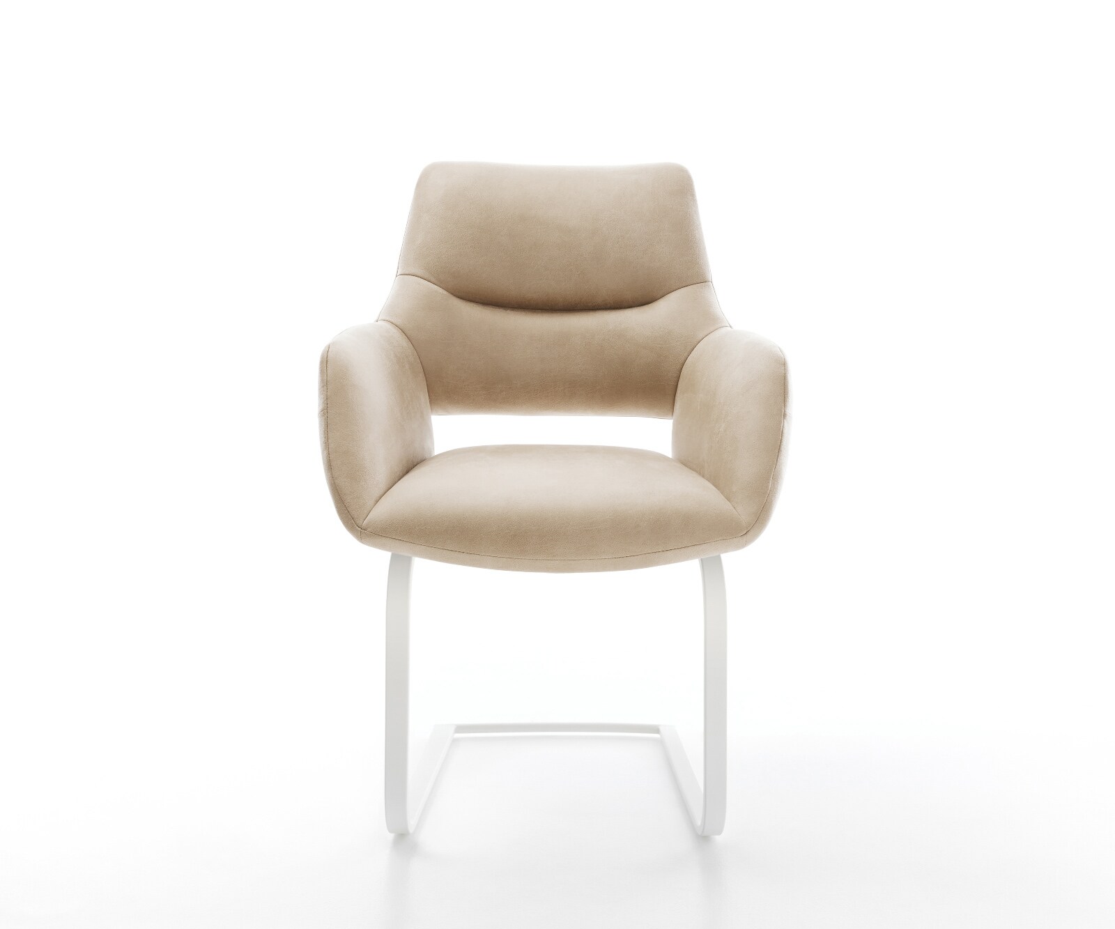 Cantilever Yago-Flex avec accoudoirs microfibre beige vintage pied cantilever plat blanc ressorts ensachés 1