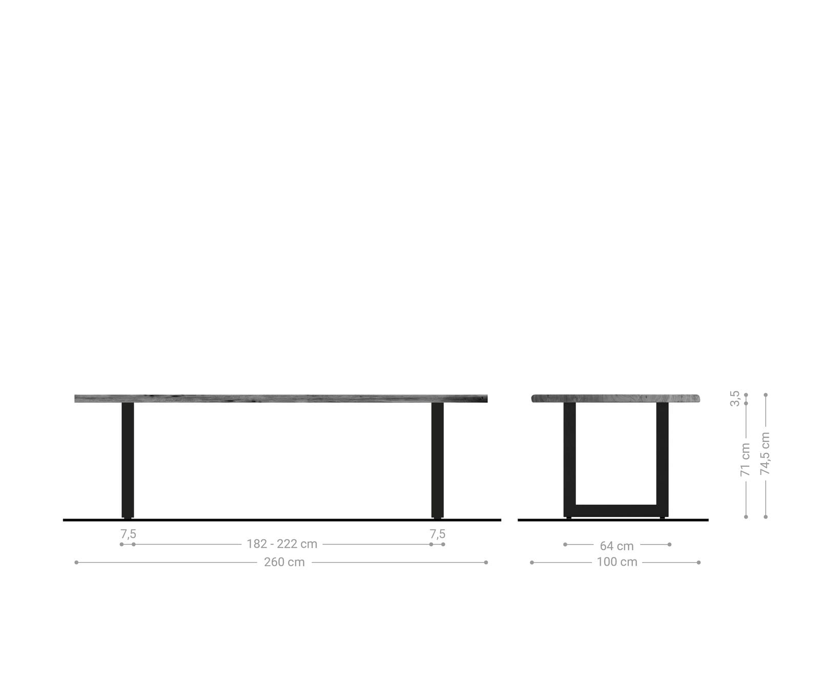 Esstisch Edge 260x100 Akazie Platin Edelstahl Breit Live-Edge 5 Esstisch Edge 260x100 Akazie Platin Edelstahl Breit Live-Edge 5
