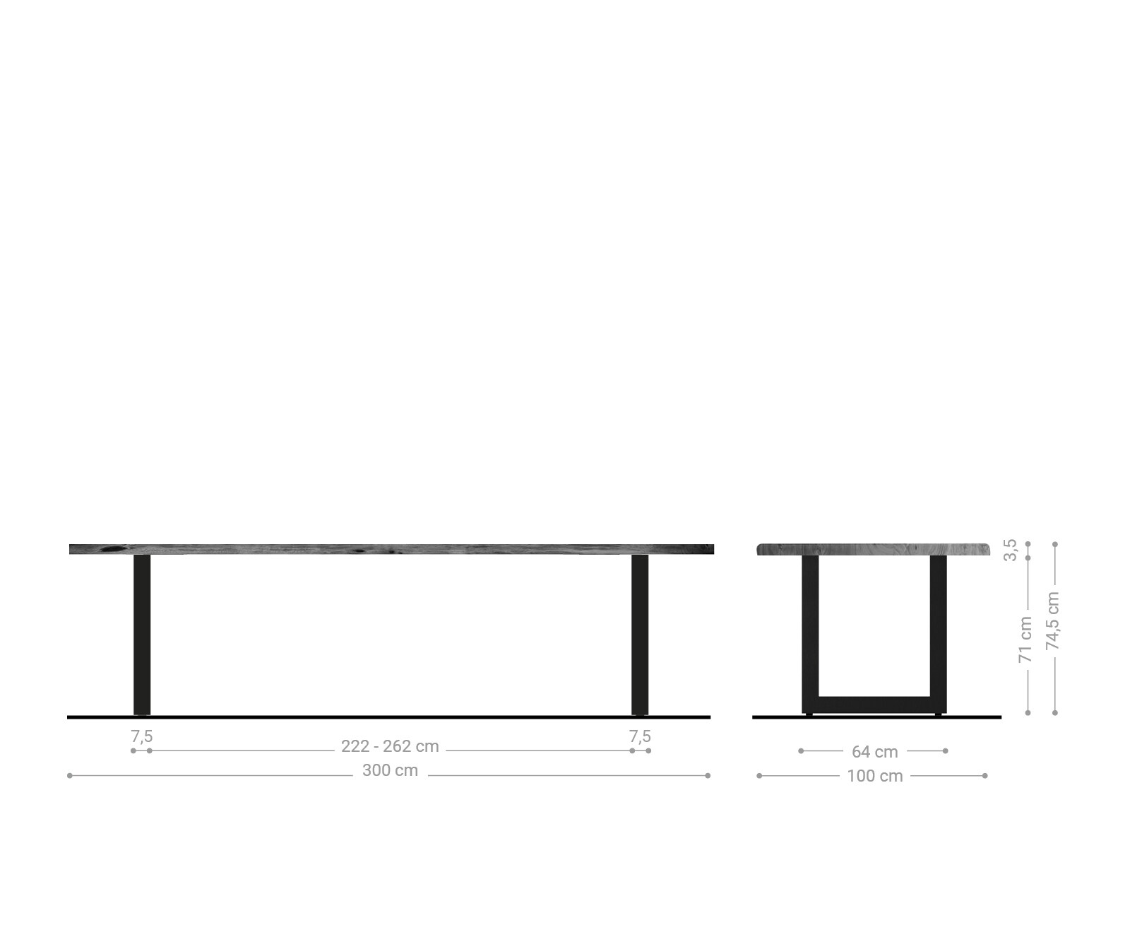 Esstisch Edge 300x100 Akazie Braun Edelstahl Breit Live-Edge 5