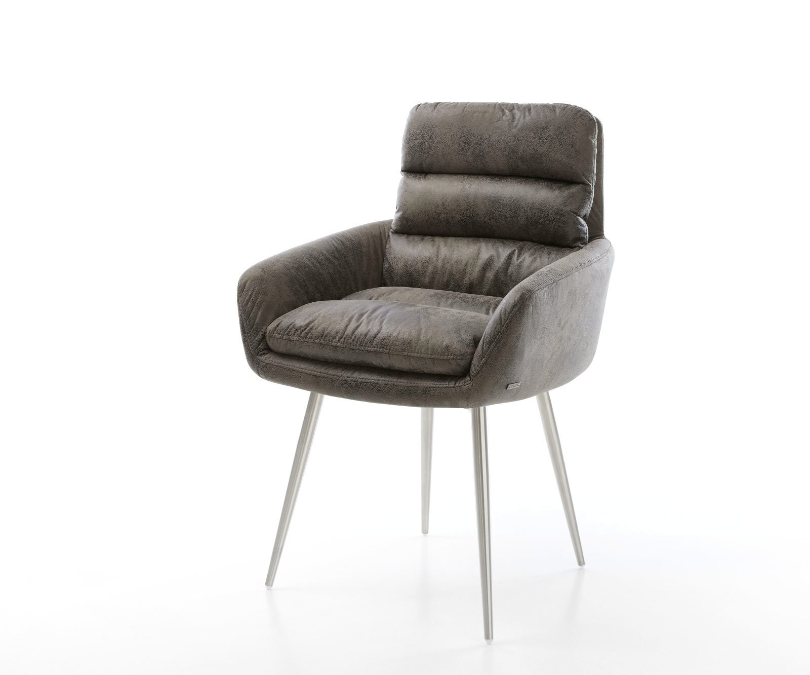 Esszimmerstuhl Abelia-Flex mit Armlehnen Mikrofaser Grau Antik 4-Fuß konisch Edelstahl 1