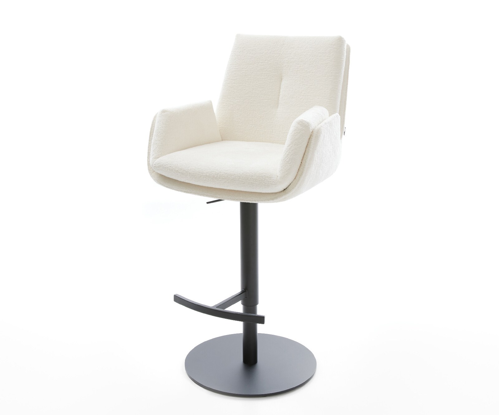 Chaise-de-bar Clea-Flex Bouclé doux Beige Pied pivotant réglable en hauteur Noir Noir