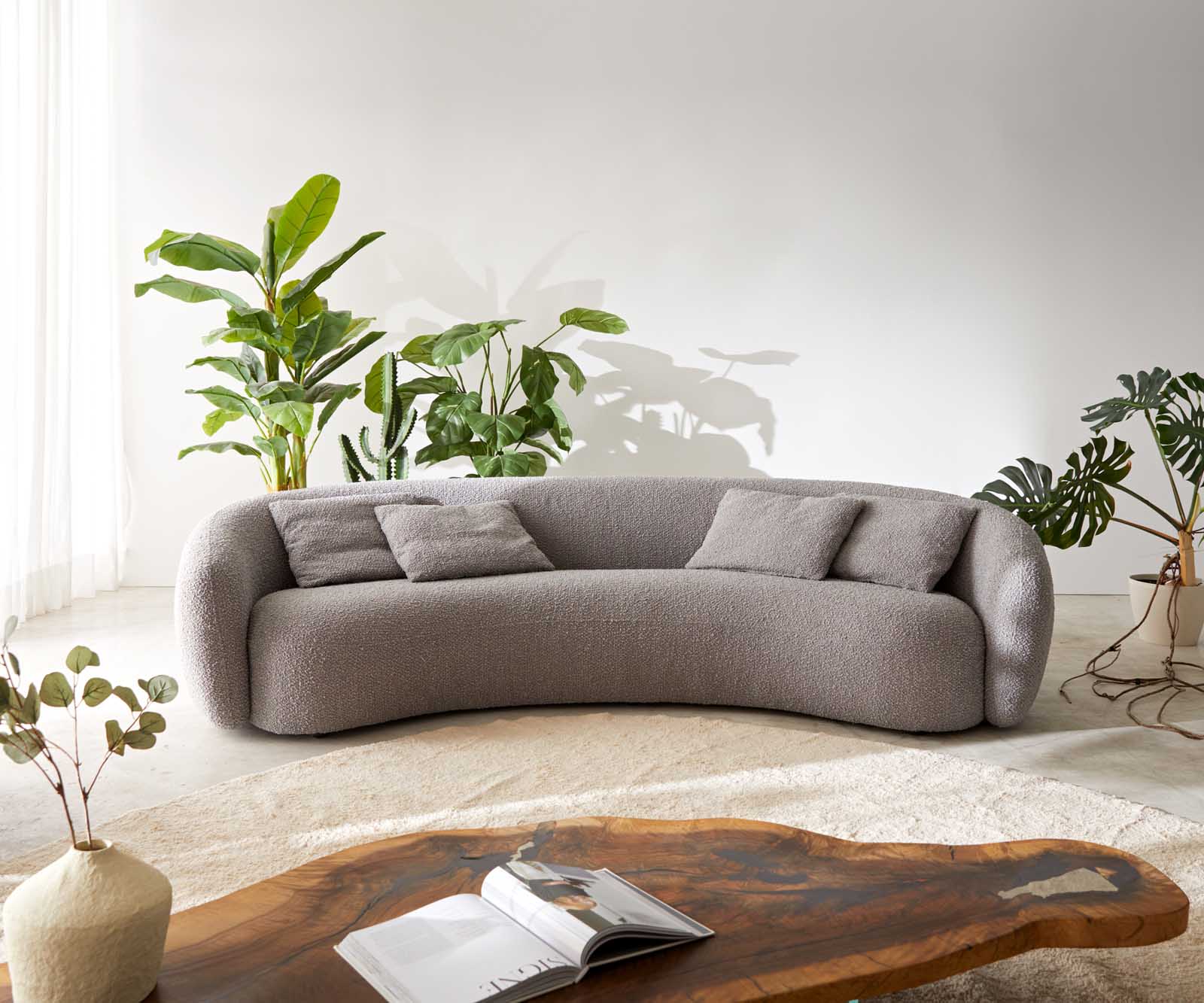 Canapé-3-places Larna 260x120 cm Bouclé gris argenté 1