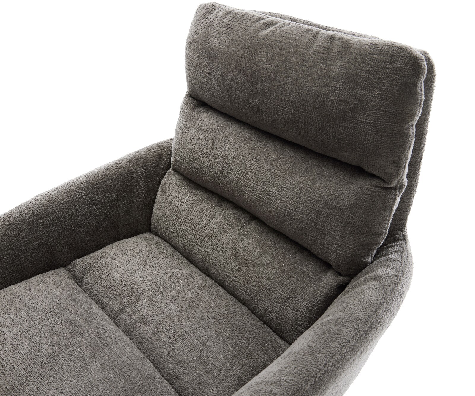 Chaise-de-salle-à-manger Abelia-Flex avec accoudoirs bouclé doux couleur boue pied croisé conique acier inoxydable 4