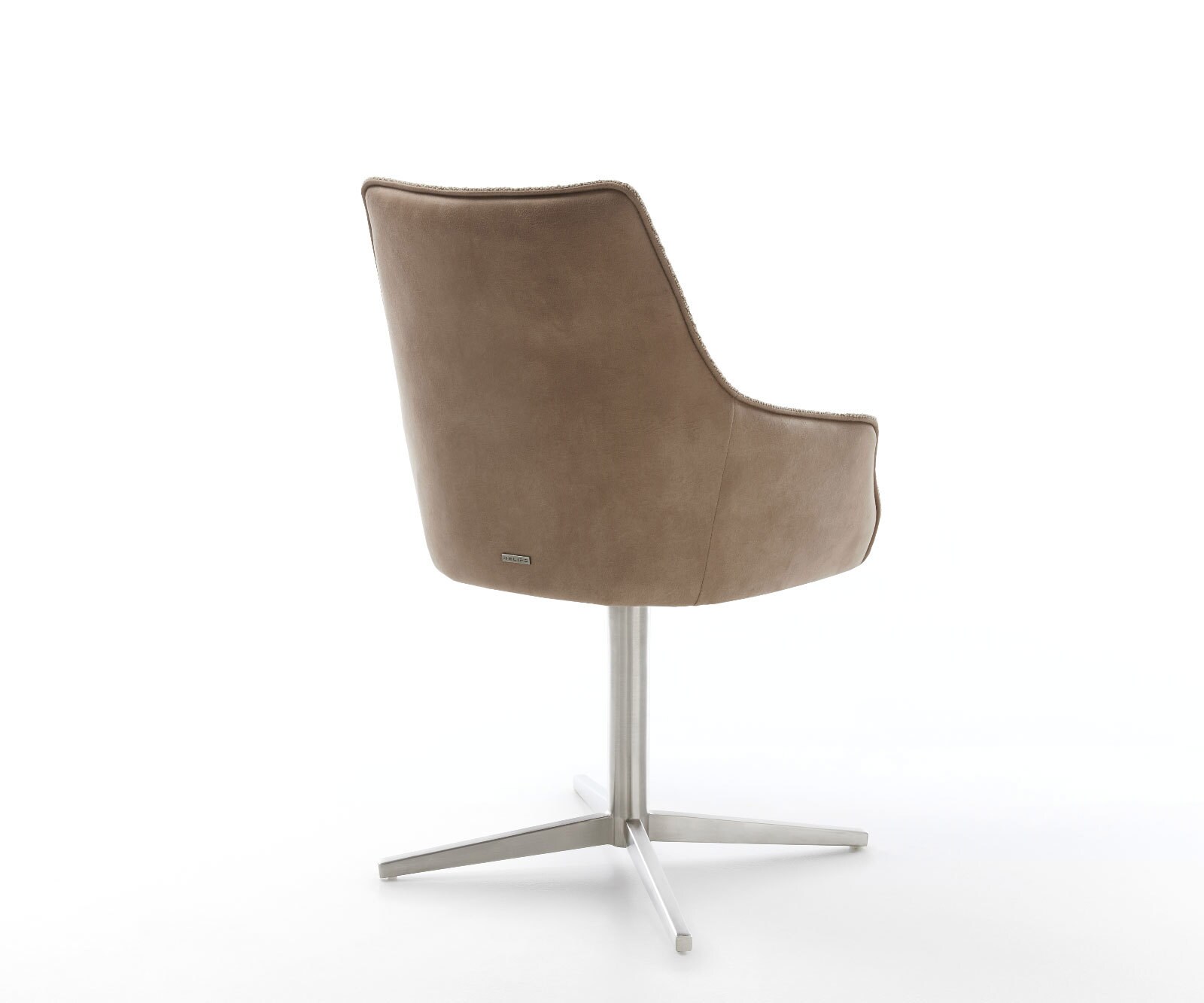 Chaise-pivotante Alja-Flex avec accoudoirs tissu mixte couleur boue pied de chaise 4 branches acier inoxydable brossé pivotement sur 360° ressorts ensachés 4