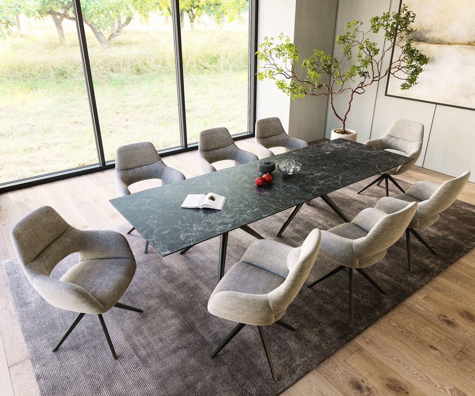 Table à manger Edge 300x100 Céramique Laminam®Nero Greco Anthracite Estelar rond Métal Noir 6
