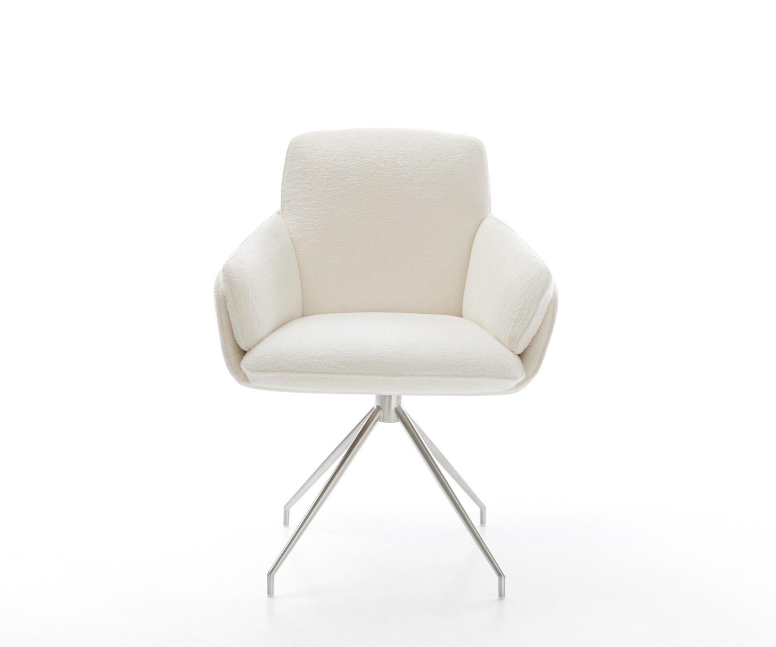 Chaise-de-salle-à-manger Luan-Flex avec accoudoirs bouclé doux beige pied croisé conique acier inoxydable 2