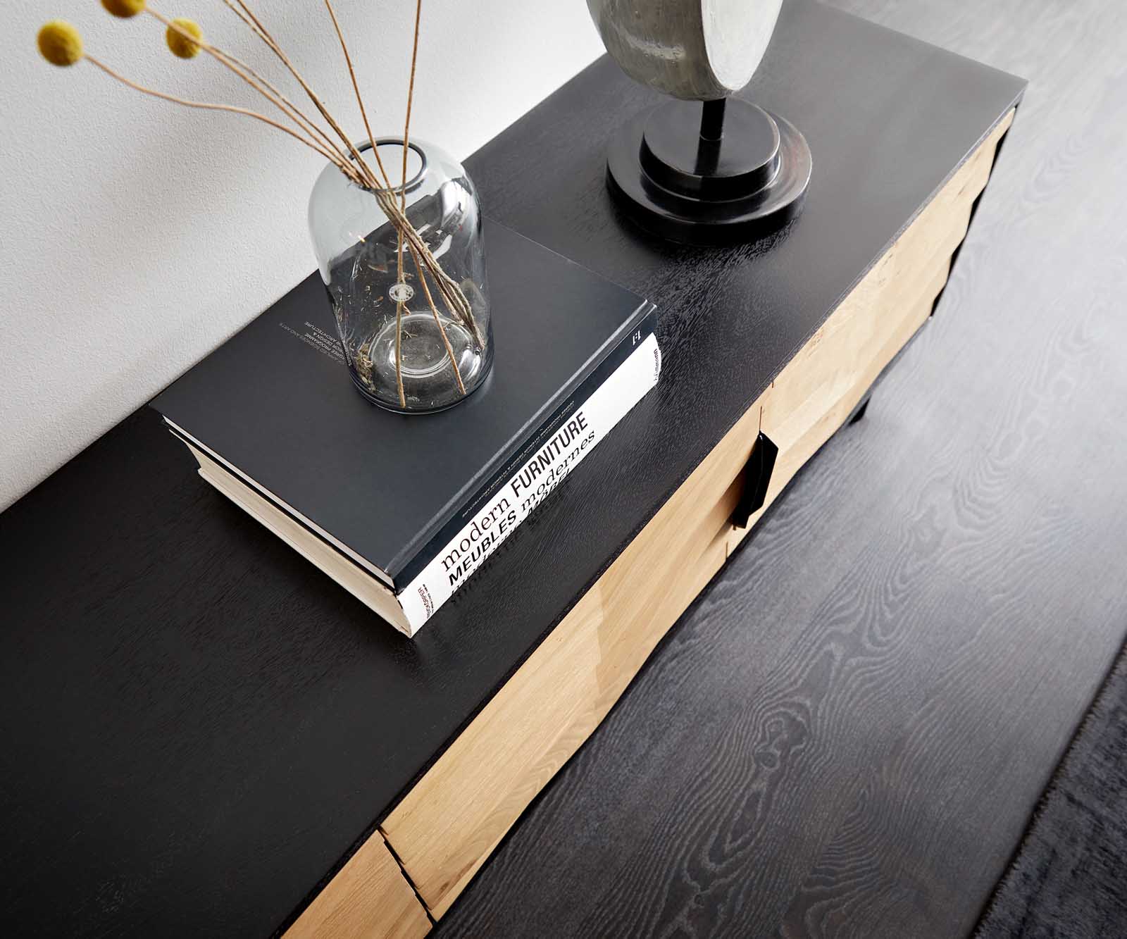 Meuble-TV Muvi 200 cm chêne naturel manguier noir métal noir 4 portes 5