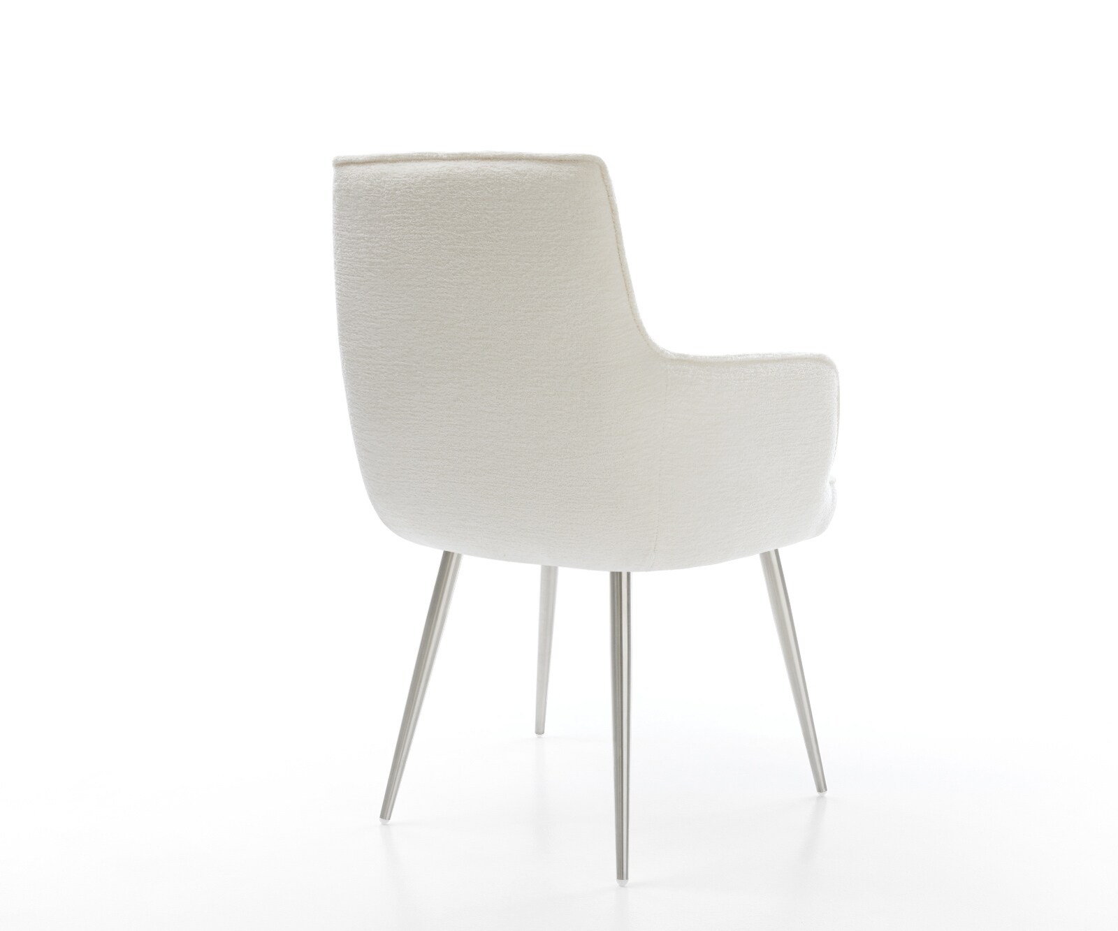 Chaise-de-salle-à-manger Heira-Flex avec accoudoirs bouclé doux beige 4 pieds coniques acier inoxydable resorts ensachés 5