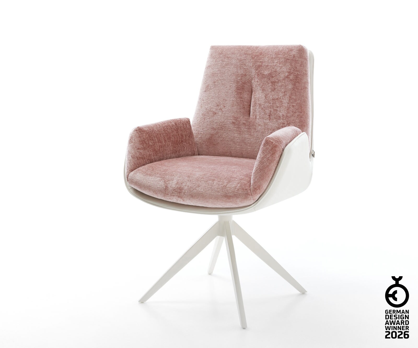 Drehstuhl Clea-Flex Materialmix Echtleder Weiß-Rosé Kreuzgestell breit Weiß 360° drehbar Wippfunktion