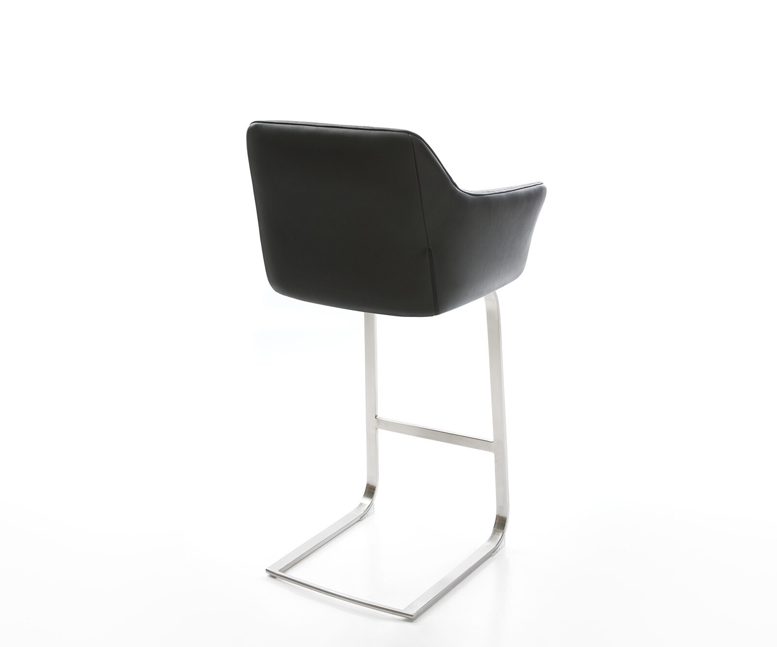 Barstuhl Yulo-Flex Echt-Leder Schwarz Freischwinger flach Edelstahl 5