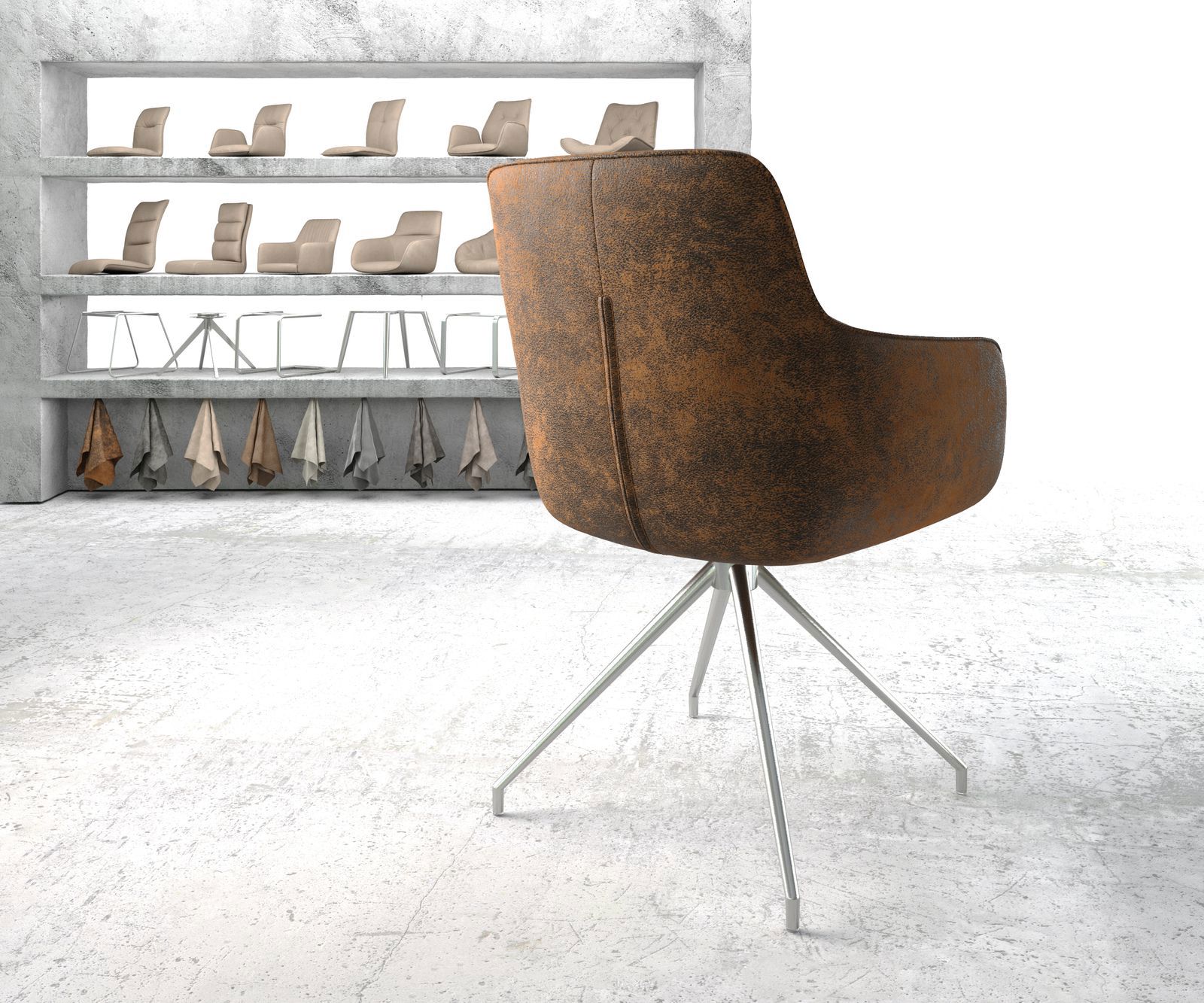 Chaise-pivotante Pejo-Flex brun antique cadre croisé conique acier inoxydable pivote sur 180° 3