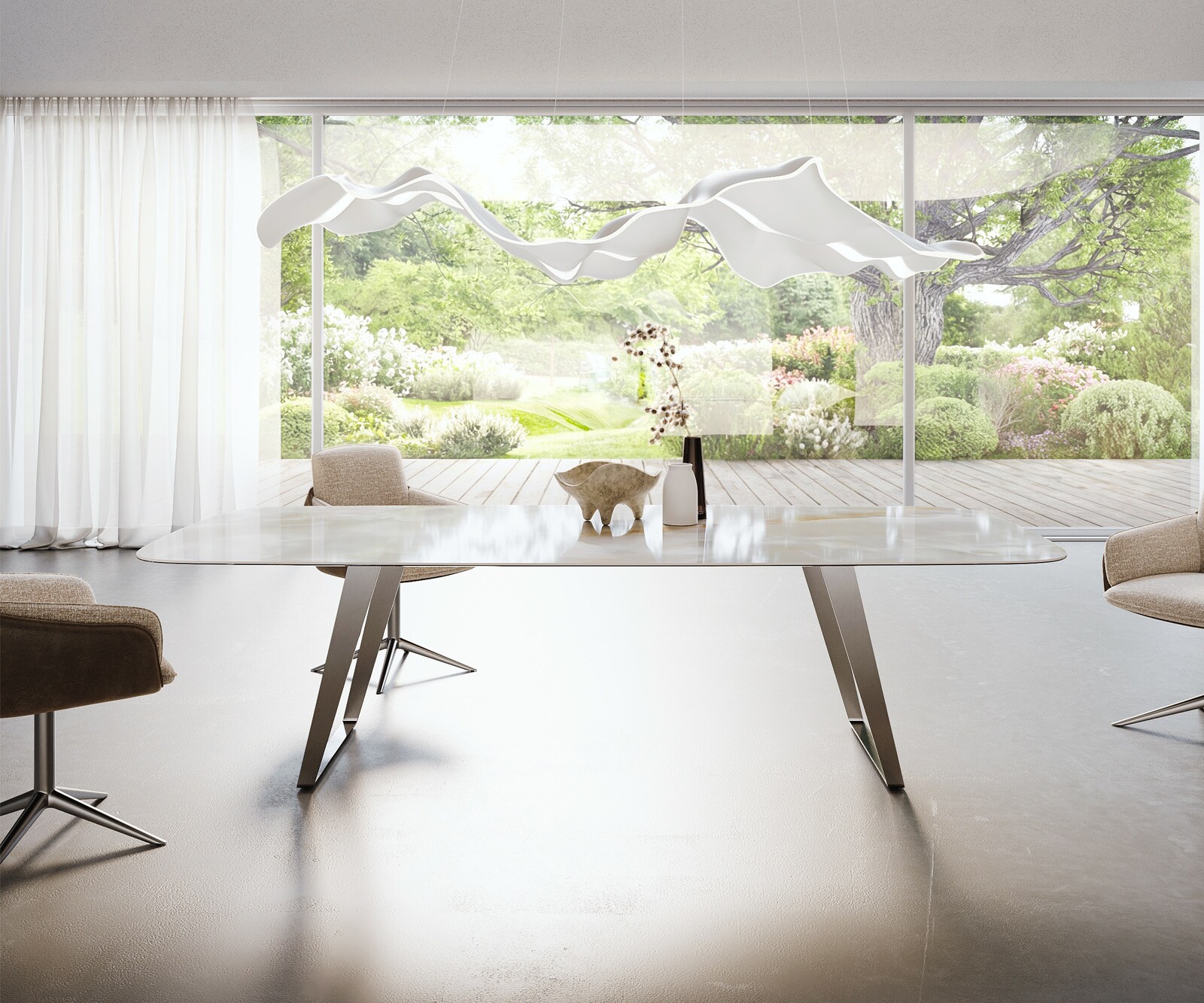 Table à manger Edge Boot 270x120 cm Céramique Iris FMG Onice Grigio Acier inoxydable Oblique 2