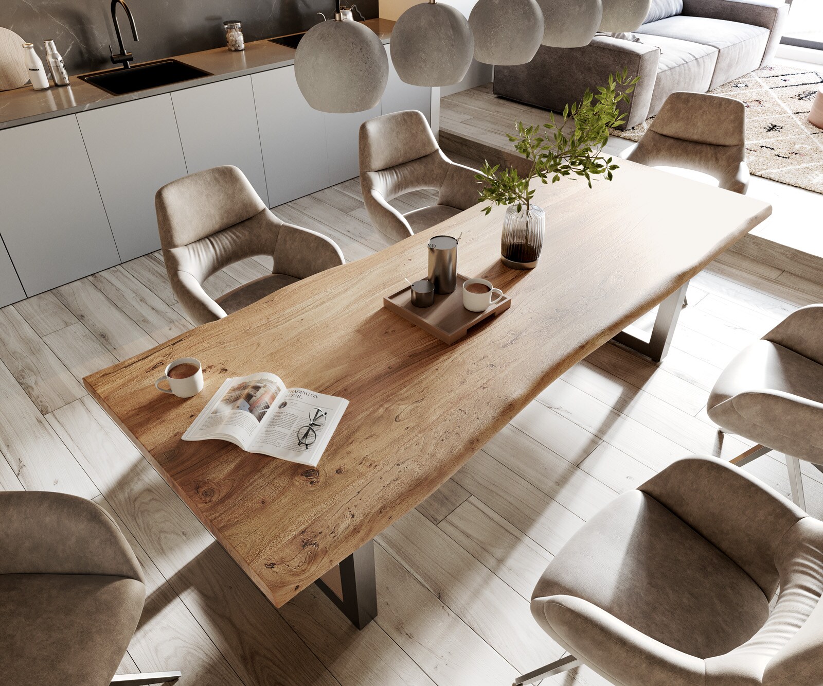 Table-à-manger Edge 260x100 XL acacia nature acier inoxydable large Live-Edge 4