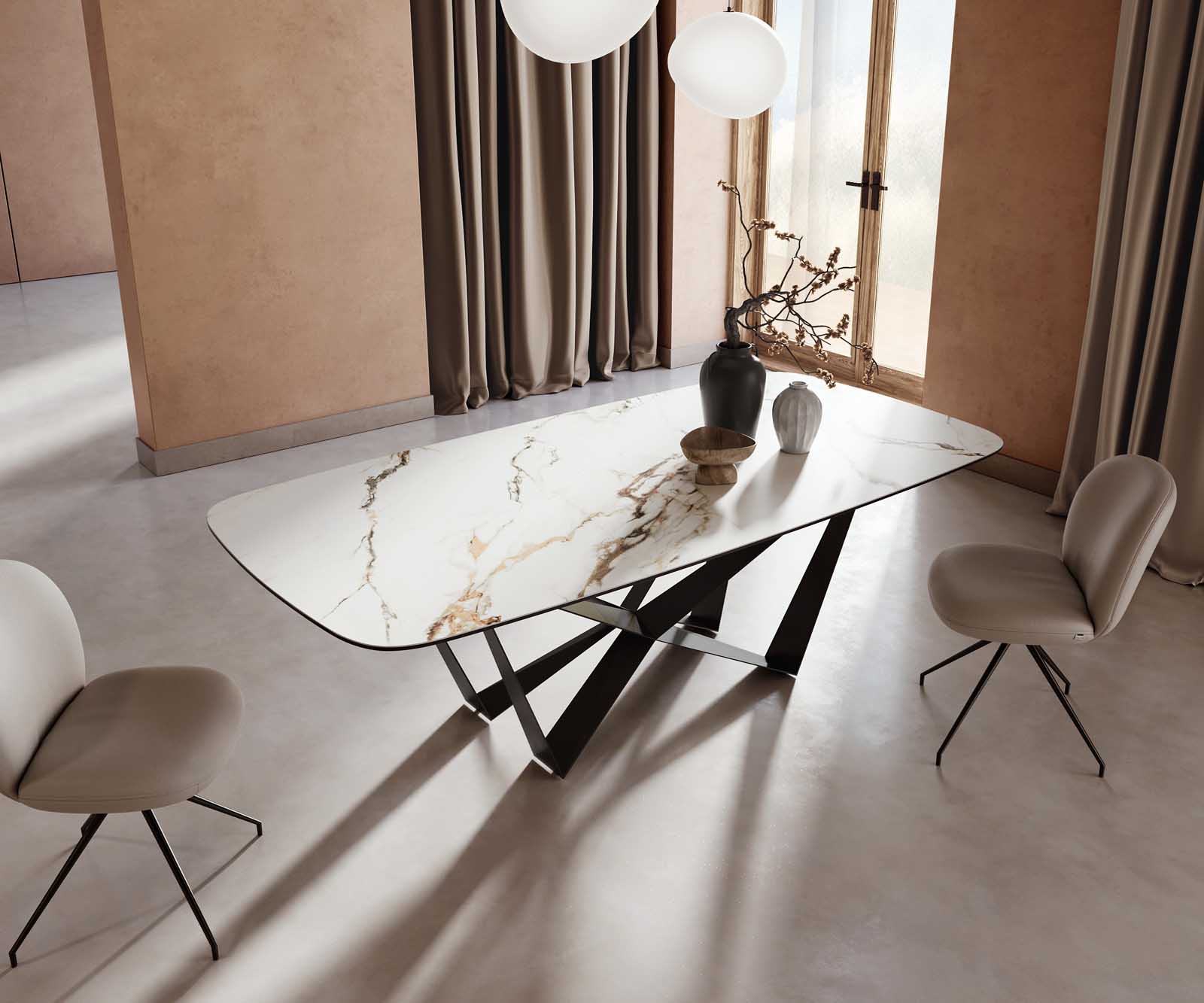 Esstisch Edge Boot 240x120 Keramik Calacatta Luxe Weiß-Gold-Grau Spider Flachstahl Schwarz 4 Esstisch Edge Boot 240x120 Keramik Calacatta Luxe Weiß-Gold-Grau Spider Flachstahl Schwarz 4