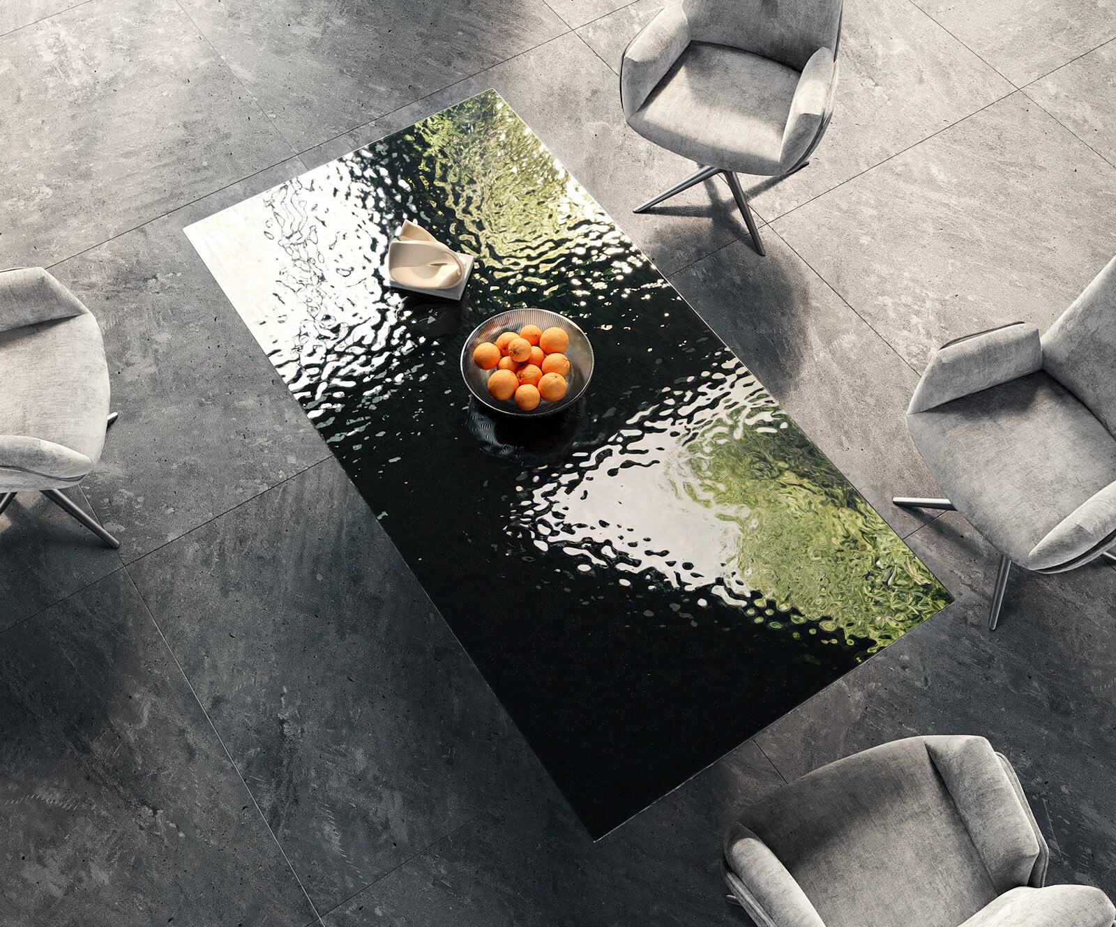 Table à manger Edge 200x100 verre fondu noir fumé relief en 3D Spider acier plat acier inoxydable 4