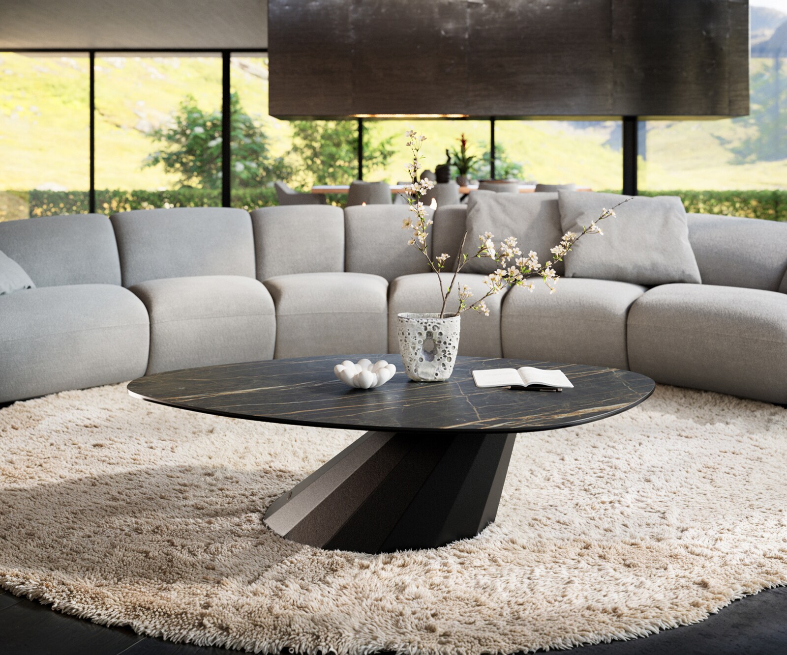 Couchtisch Edge Organisch 140x76 cm Keramik Laminam® Noir Desir Braun Parabi Metall Schwarz 1
