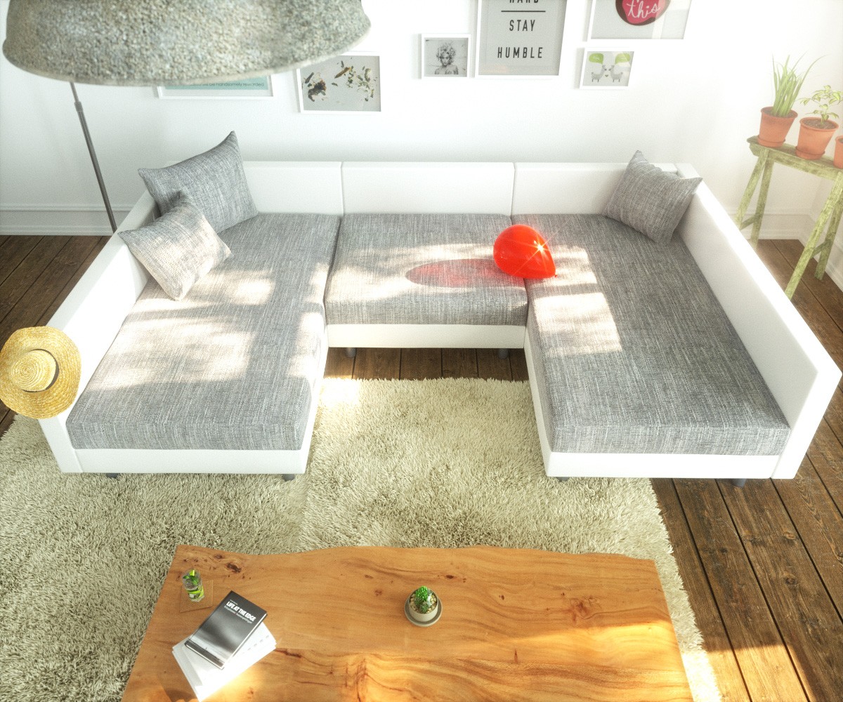 Wohnlandschaft Clovis Weiss Hellgrau Modulares Sofa 3 Wohnlandschaft Clovis Weiss Hellgrau Modulares Sofa 3
