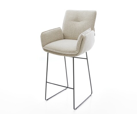 Barstuhl Nela-Flex Webstoff Soft Beige Kufengestell Metall Schwarz