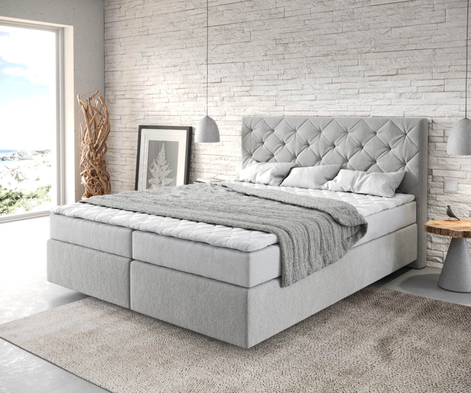 Boxspringbett Dream-Great 160x200 cm Mikrofaser Silbergrau mit Matratze und Topper Boxspringbett Dream-Great 160x200 cm Mikrofaser Silbergrau mit Matratze und Topper