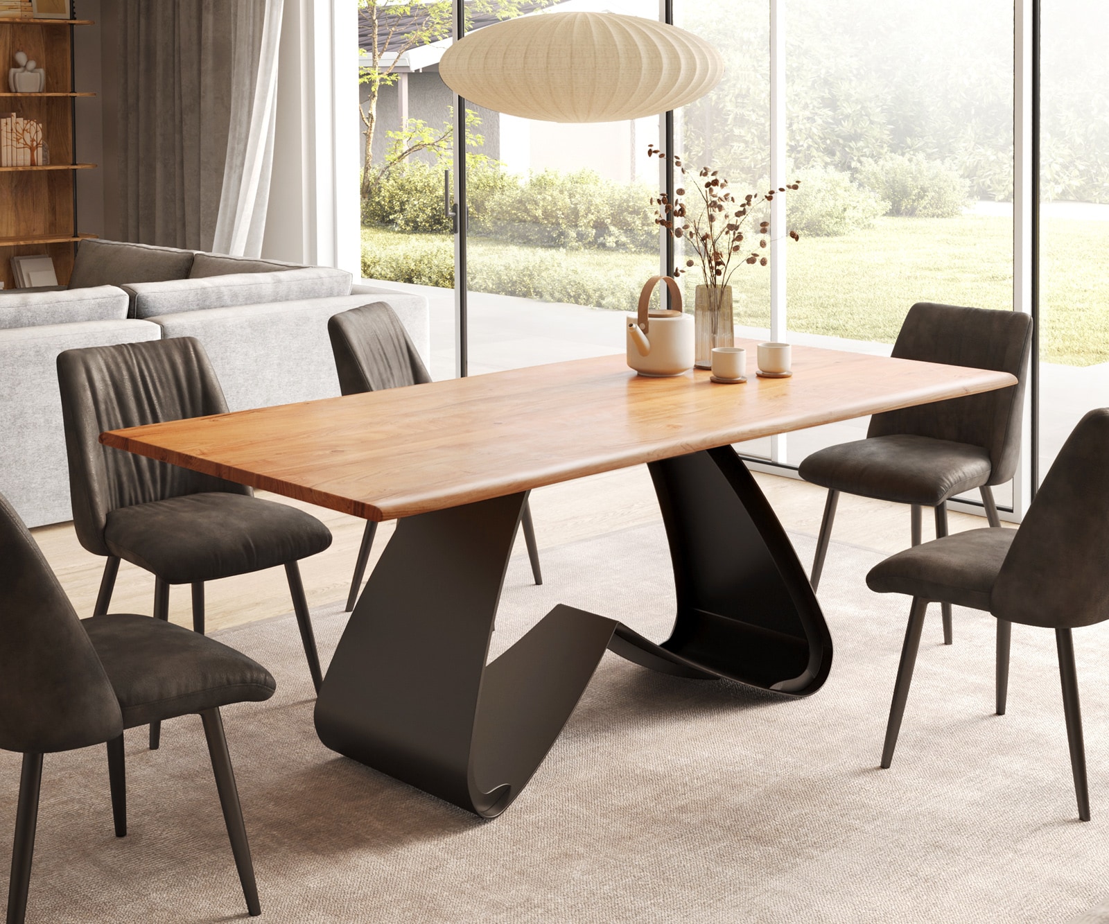 Table à manger Edge 200x100 Acacia Nature Cadre en W Métal Noir Live-Edge 1