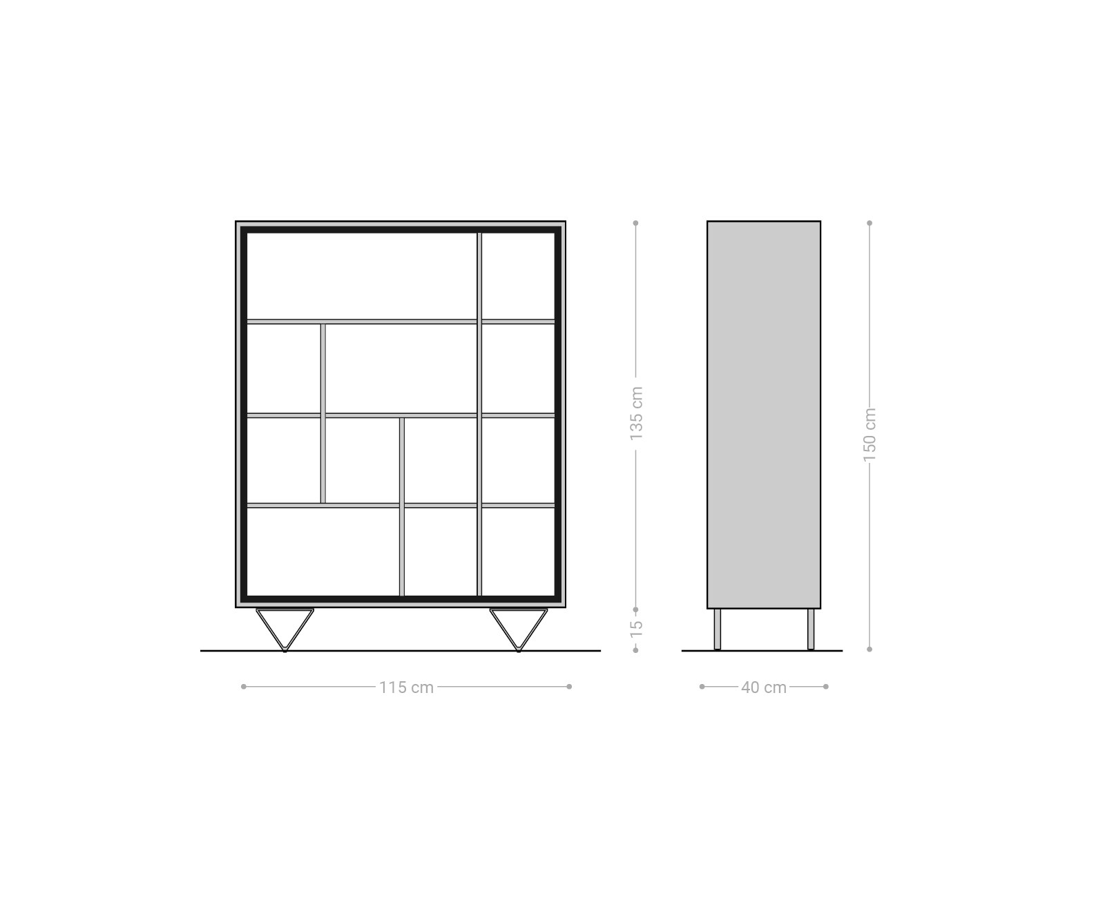 Highboard Stonegrace 115x150 Akazie Natur 12 Fächer Steinfurnier V-Fuß 5
