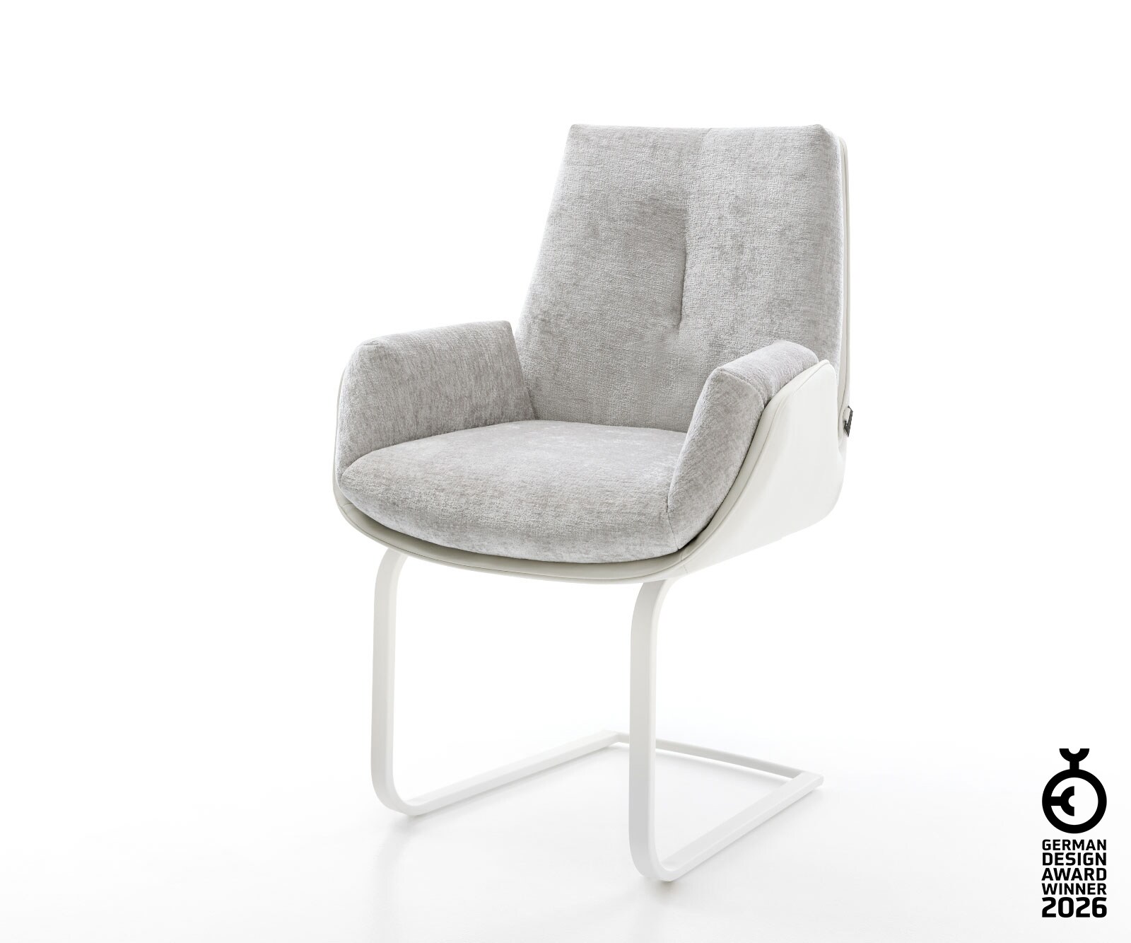 Freischwinger Clea-Flex Materialmix Echtleder Weiß-Silbergrau Freischwinger flach Weiß