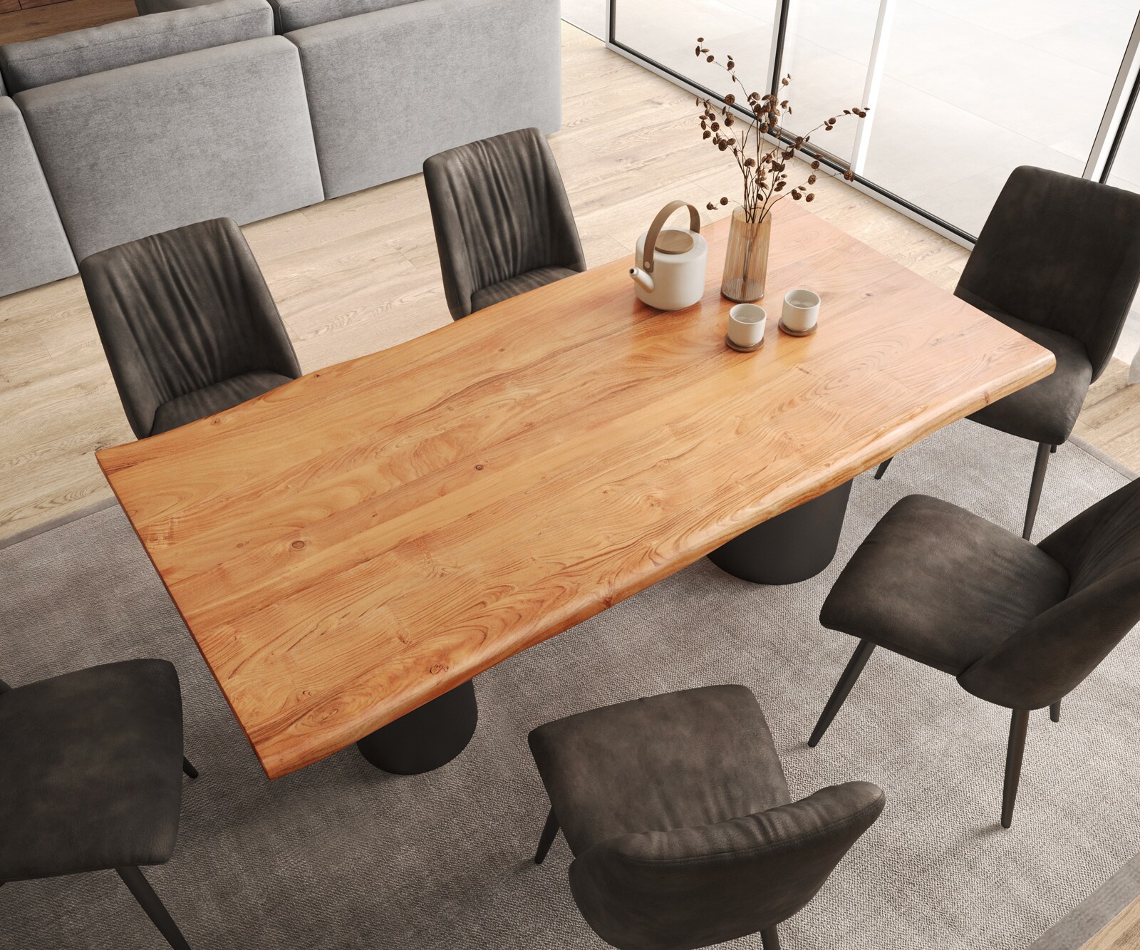 Esstisch Edge 200x100 Akazie Natur Troa Metall Schwarz Live-Edge 4