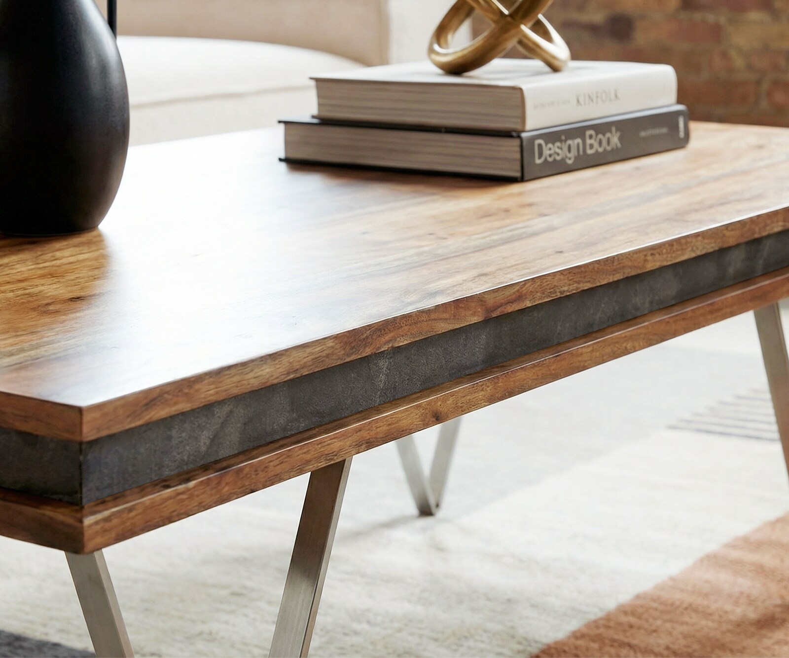 Table-basse design Stonegrace 117x60x25 cm acacia naturel ardoise 3