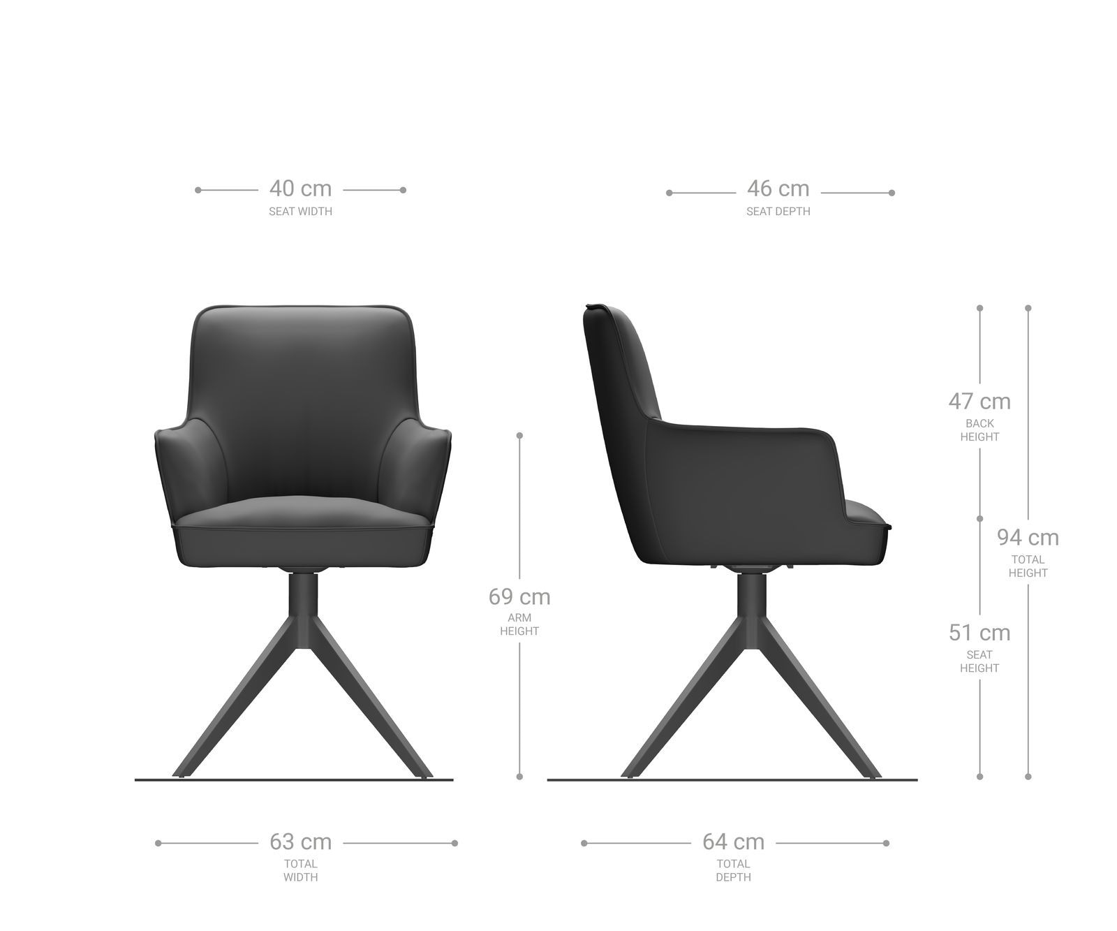 Chaise-pivotante Heira-Flex avec accoudoirs bouclé gris argenté pied croisé large noir pivotement sur 360° ressorts ensachés 7