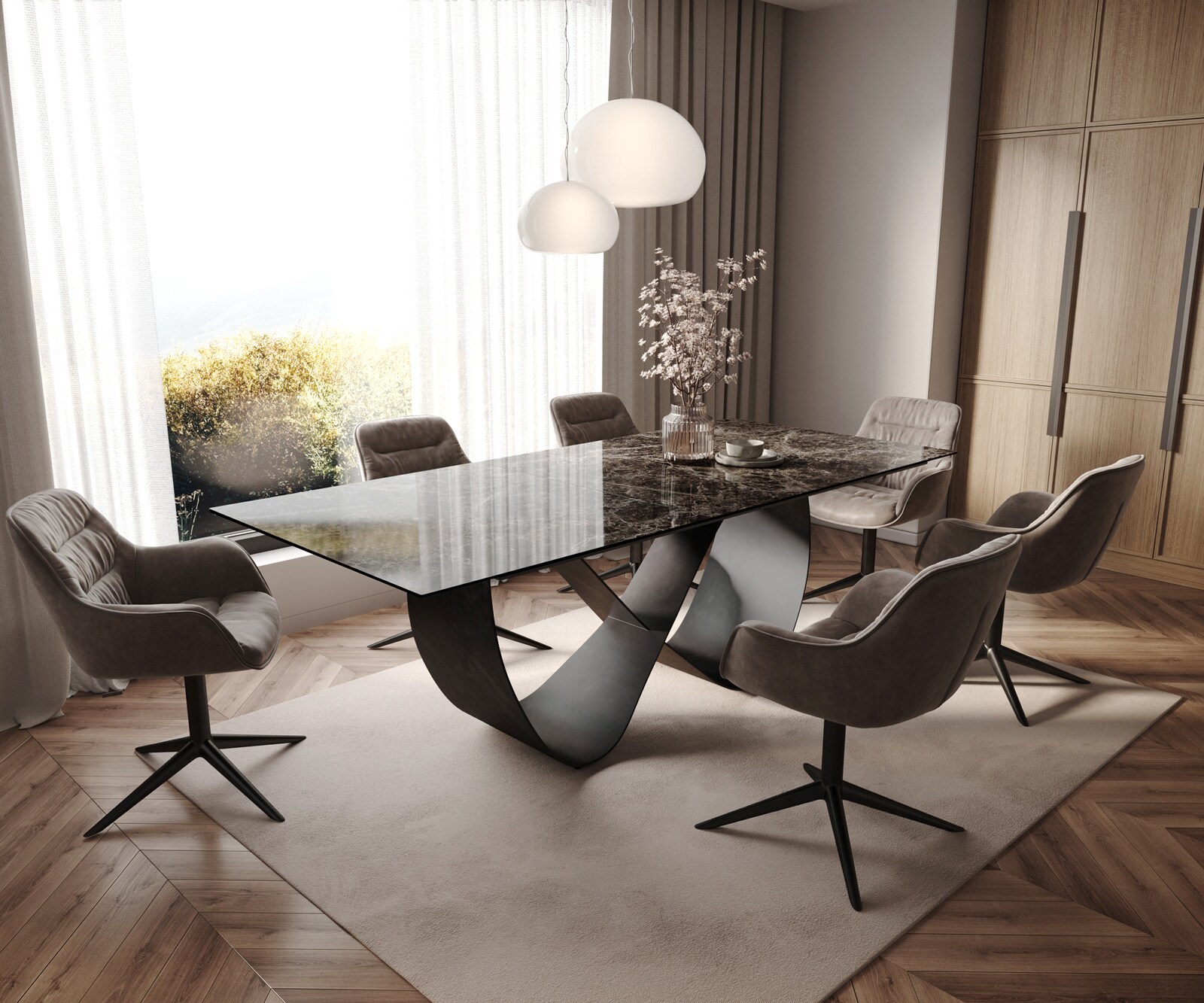 Esstisch Edge 180-220x100 Keramik Emperador Extra Lucidato Dunkelbraun Infinity Metall Schwarz ausziehbar 7