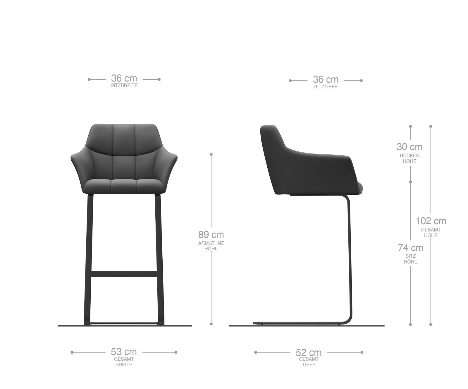 Barstuhl Yulo-Flex Vintage Grau Freischwinger flach Edelstahl 7