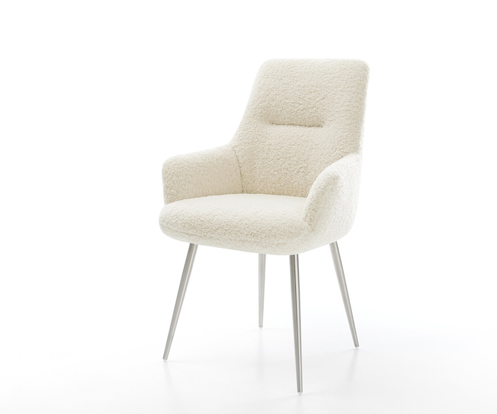 Chaise-de-salle-à-manger Zelia-Flex avec accoudoirs tissu teddy beige 4 pieds coniques acier inoxydable resorts ensachés 1