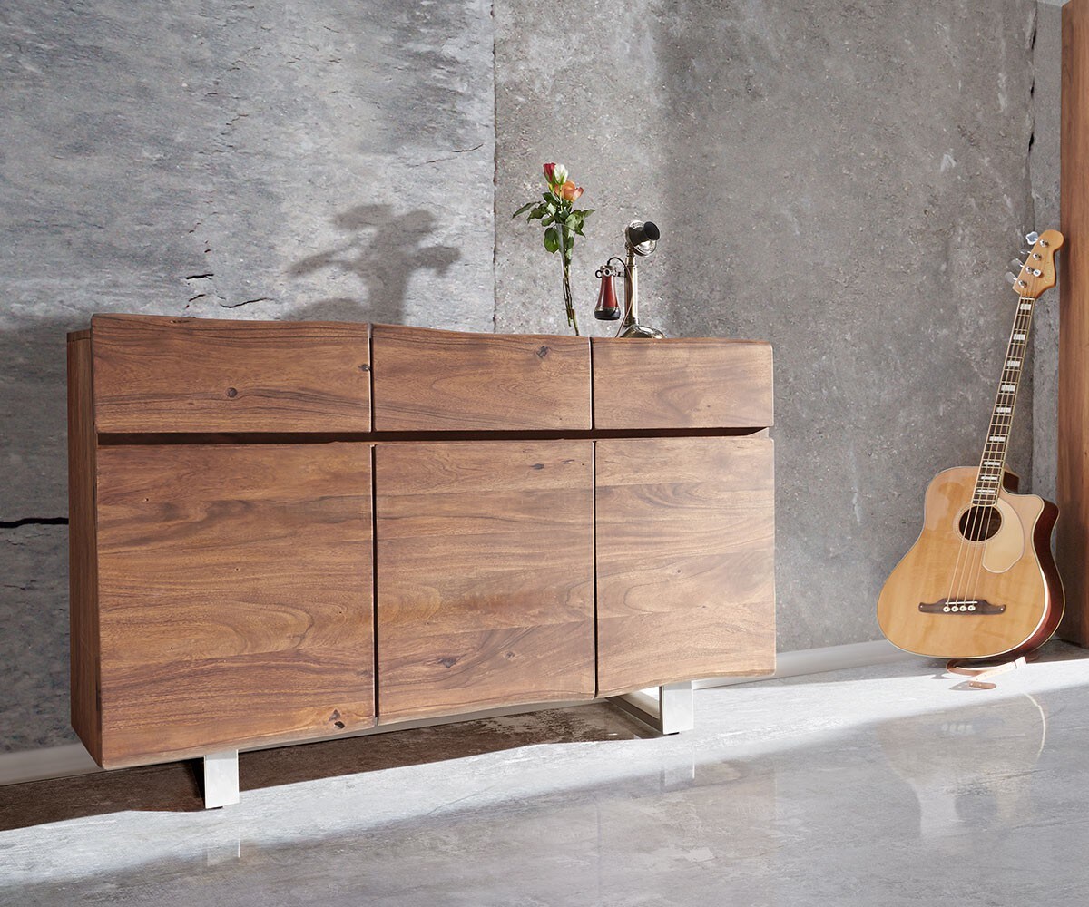 Sideboard Live-Edge 147 cm Akazie Braun 3 Türen 3 Schübe 1