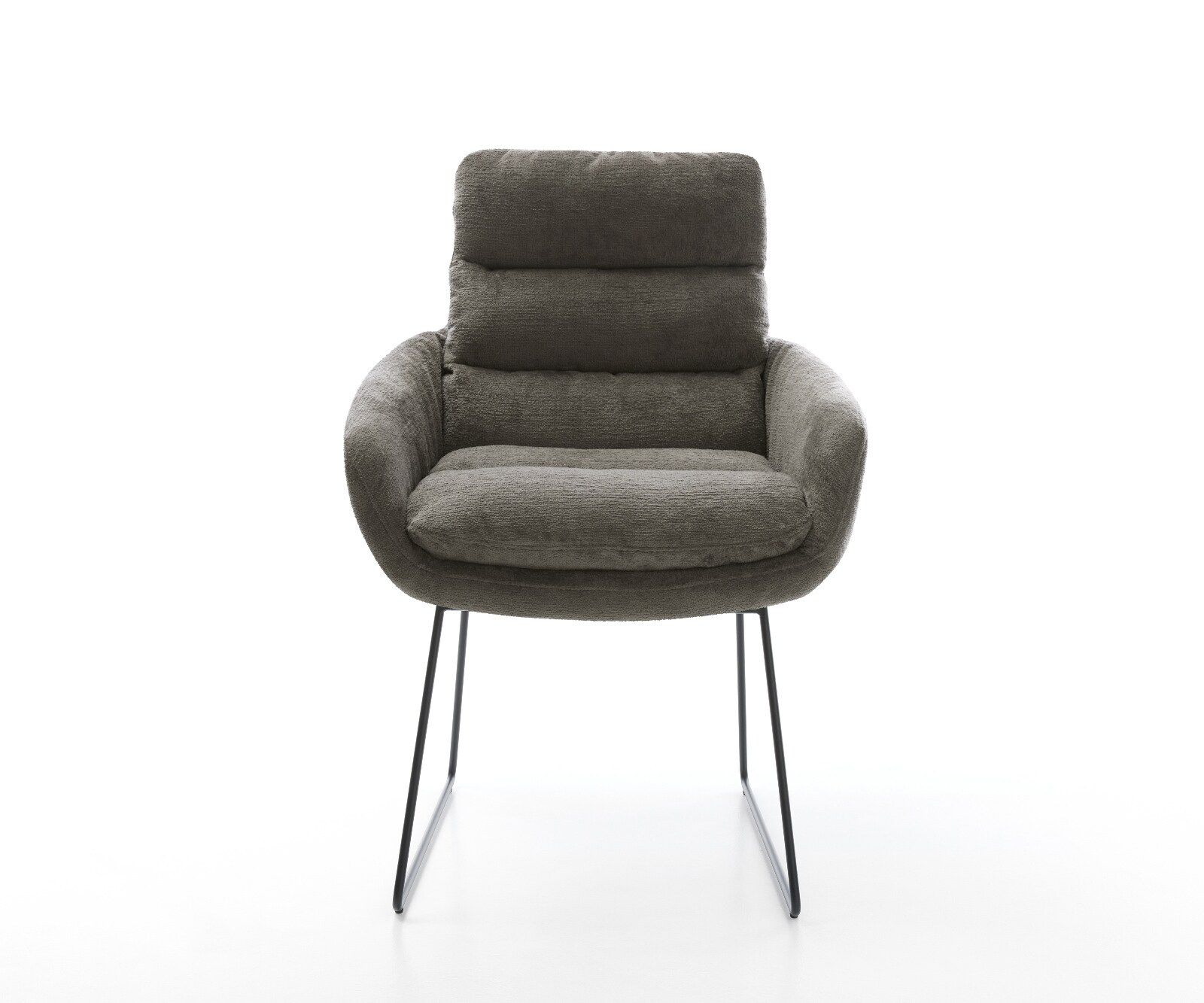 Esszimmerstuhl Abelia-Flex mit Armlehnen Bouclé Soft Schlamm Kufengestell Schwarz 2